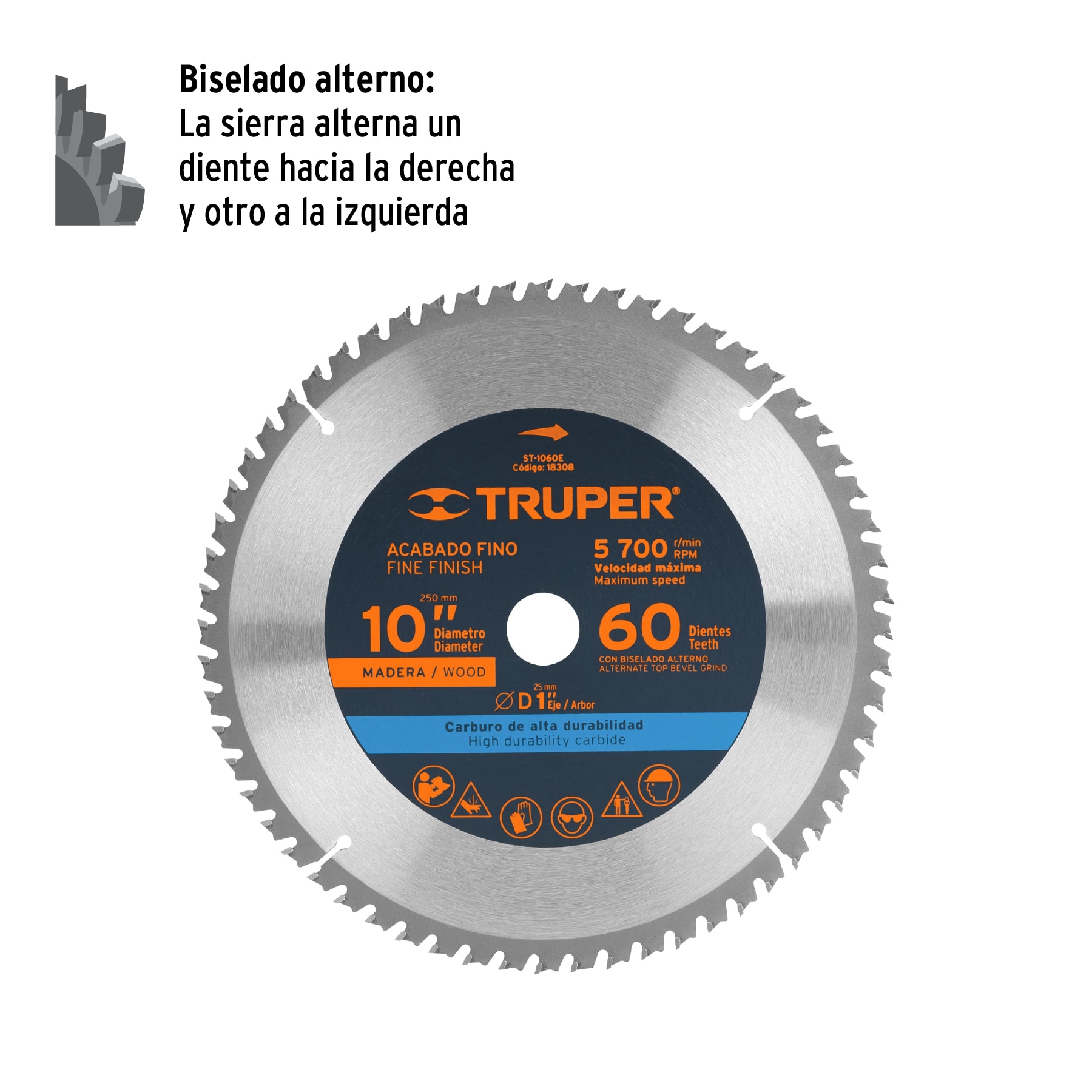Disco sierra 10" para madera, 60 dientes centro 1", TRUPER TRUPER