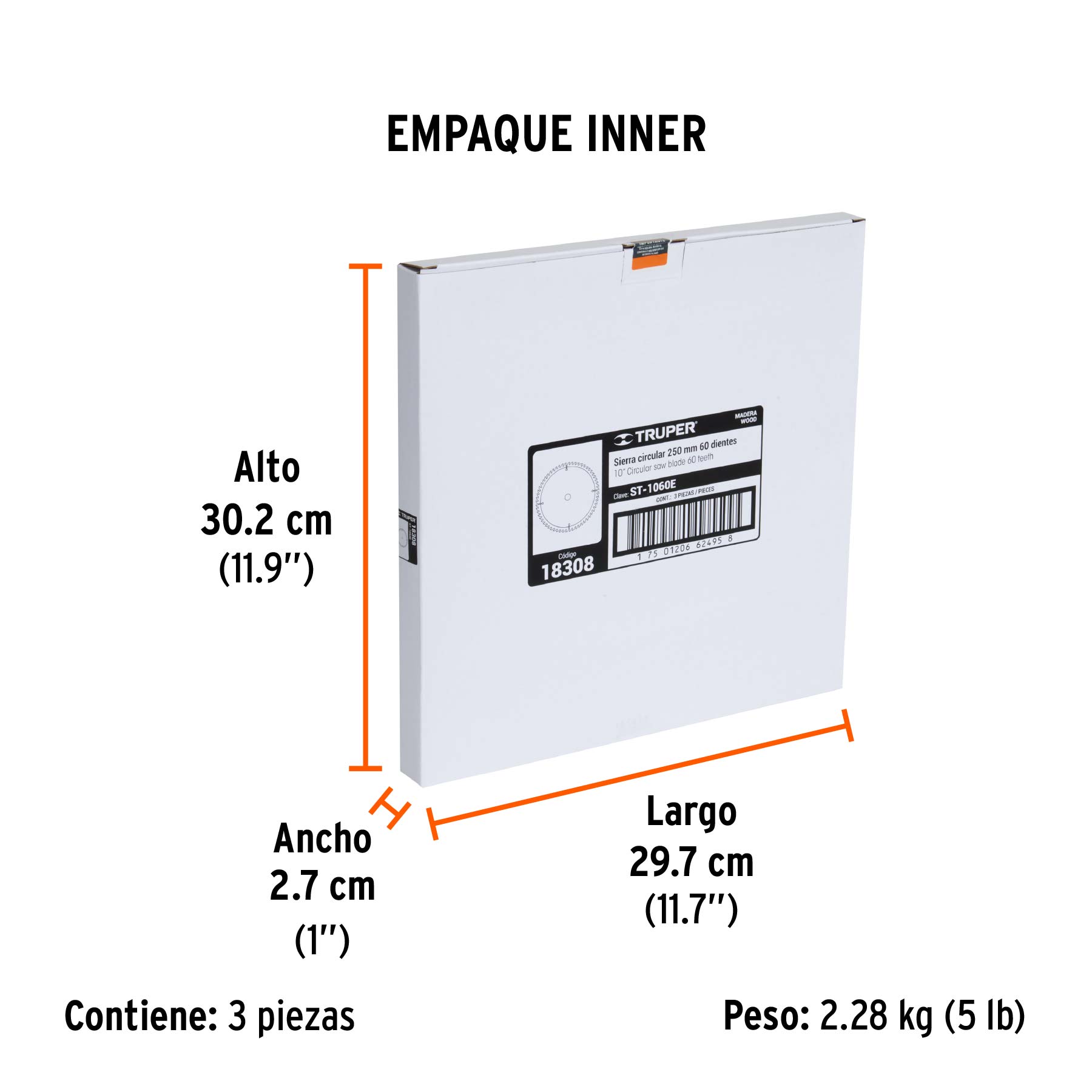 Disco sierra 10" para madera, 60 dientes centro 1", TRUPER TRUPER