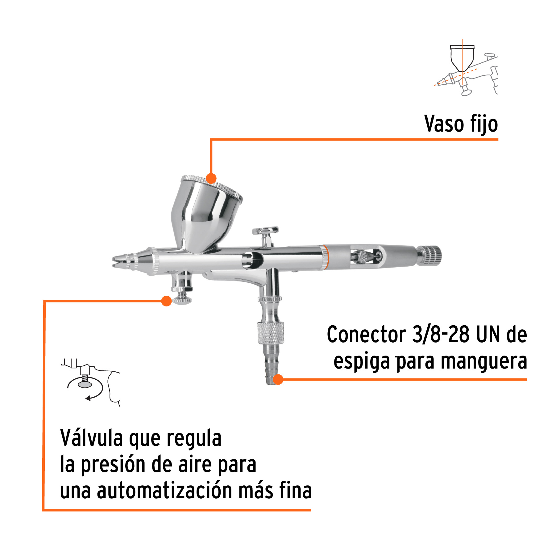 Pistola aerográfica de gravedad con vaso fijo, TRUPER TRUPER