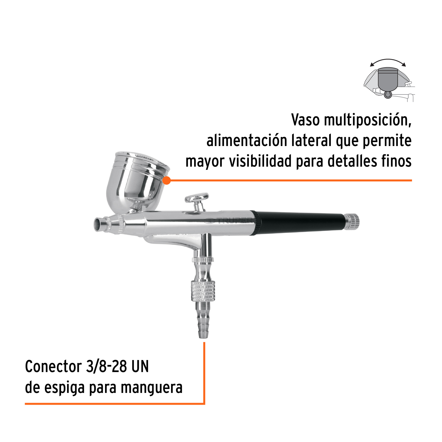 Pistola aerográfica de gravedad vaso multiposición, TRUPER TRUPER