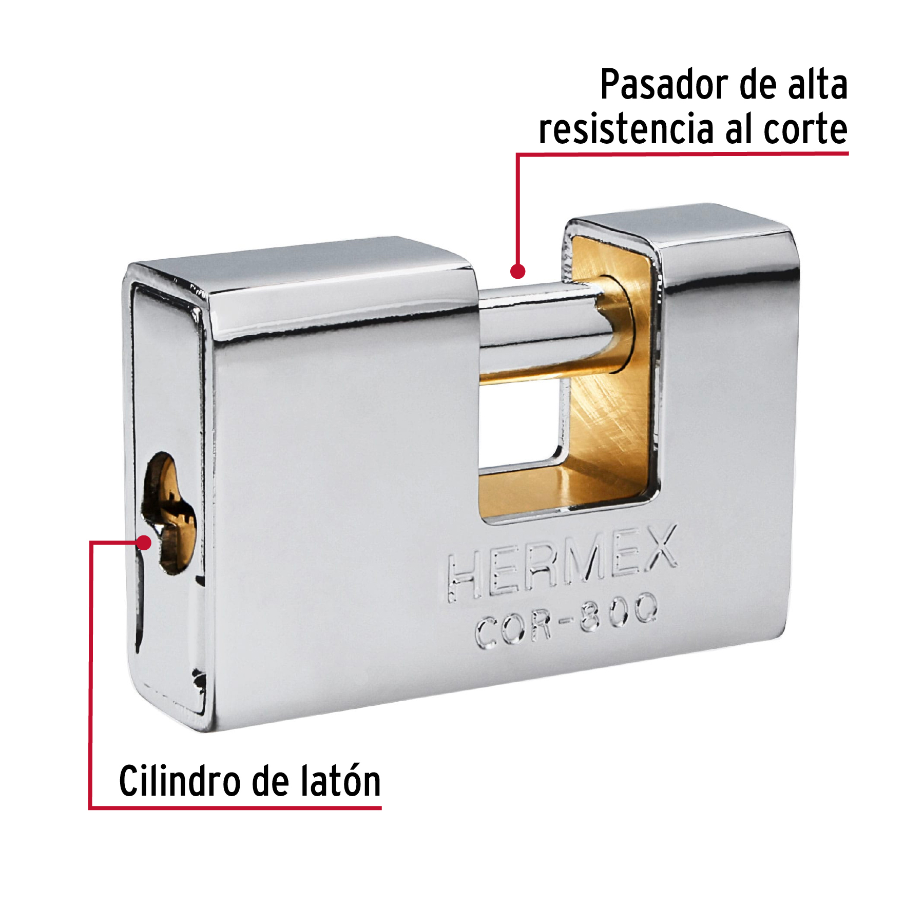 Candado antipalanca, 80mm, blindado, llave puntos, HERMEX TRUPER