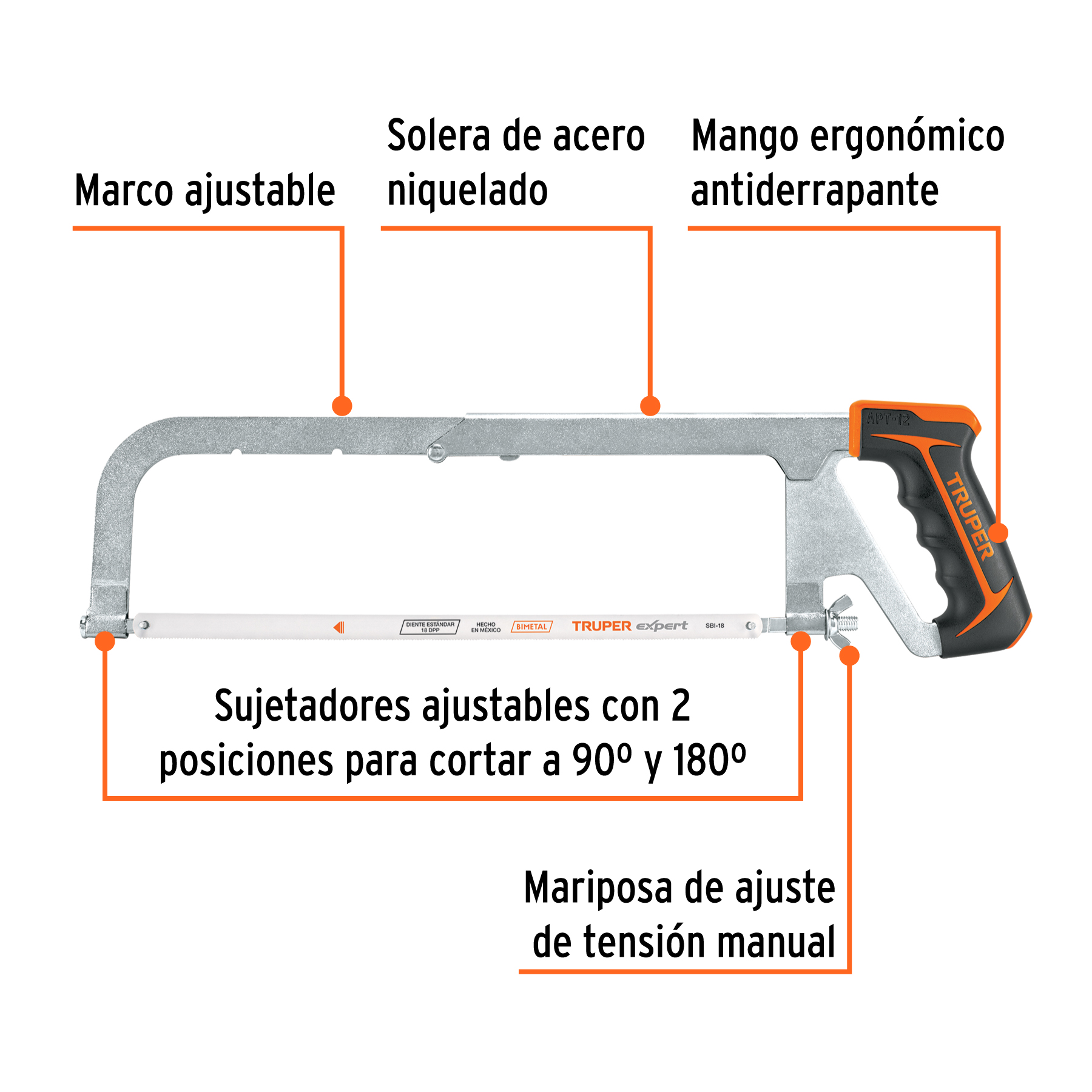 Arco 12" profesional ajustable de solera para segueta TRUPER