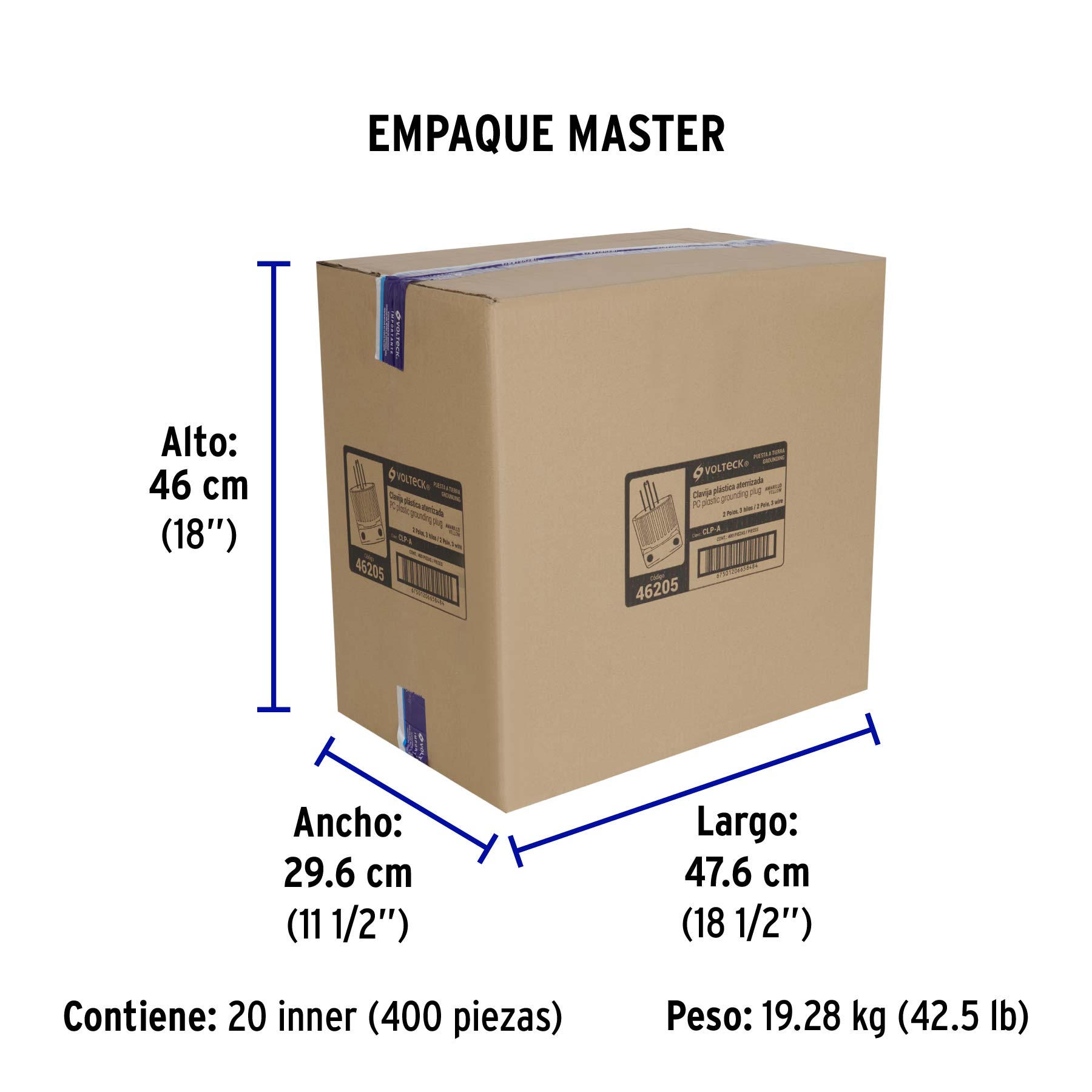 Clavija industrial plástica aterrizada, 2 polos+tierra TRUPER