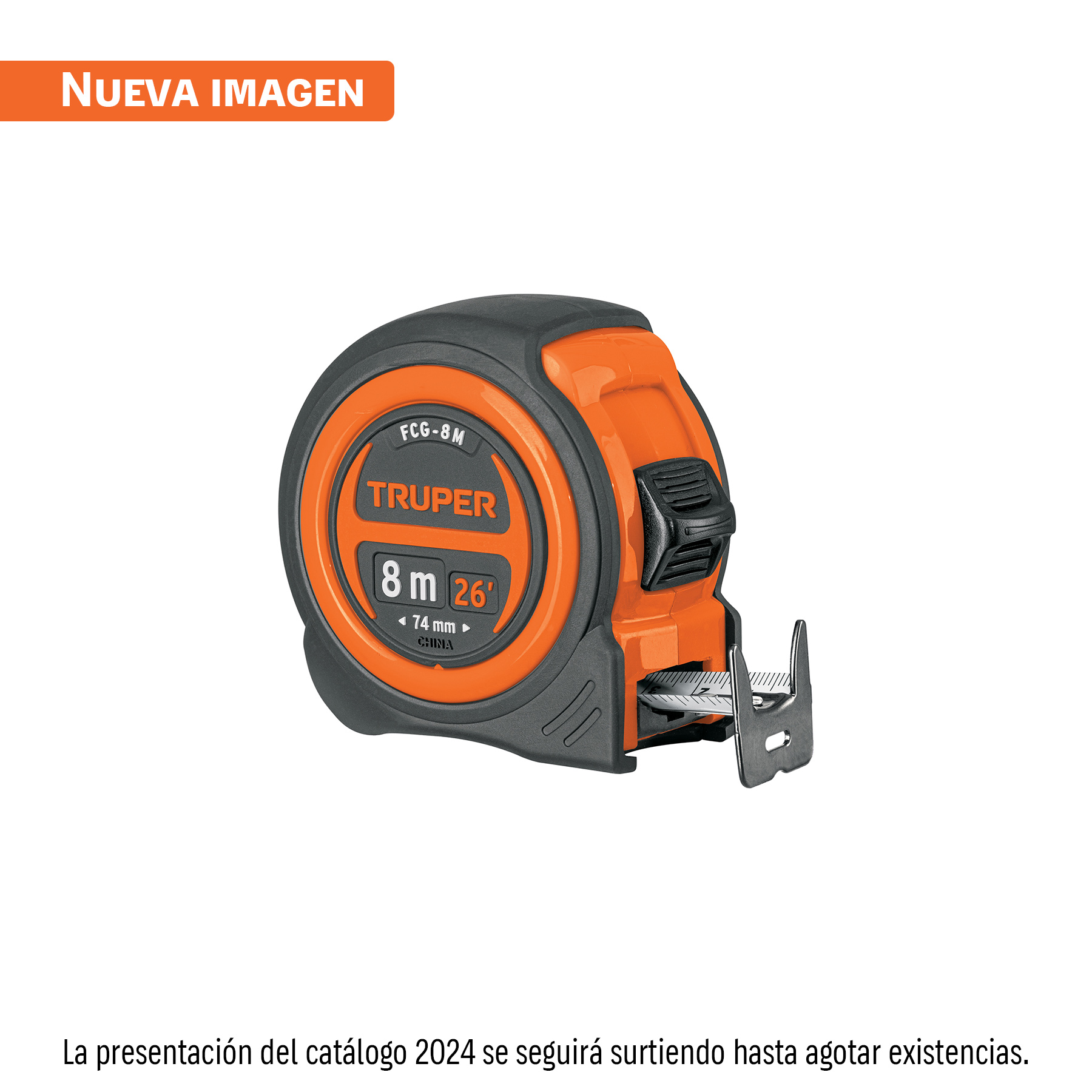 Flexómetro compacto contra impactos 8 m cinta 25 mm, TRUPER TRUPER