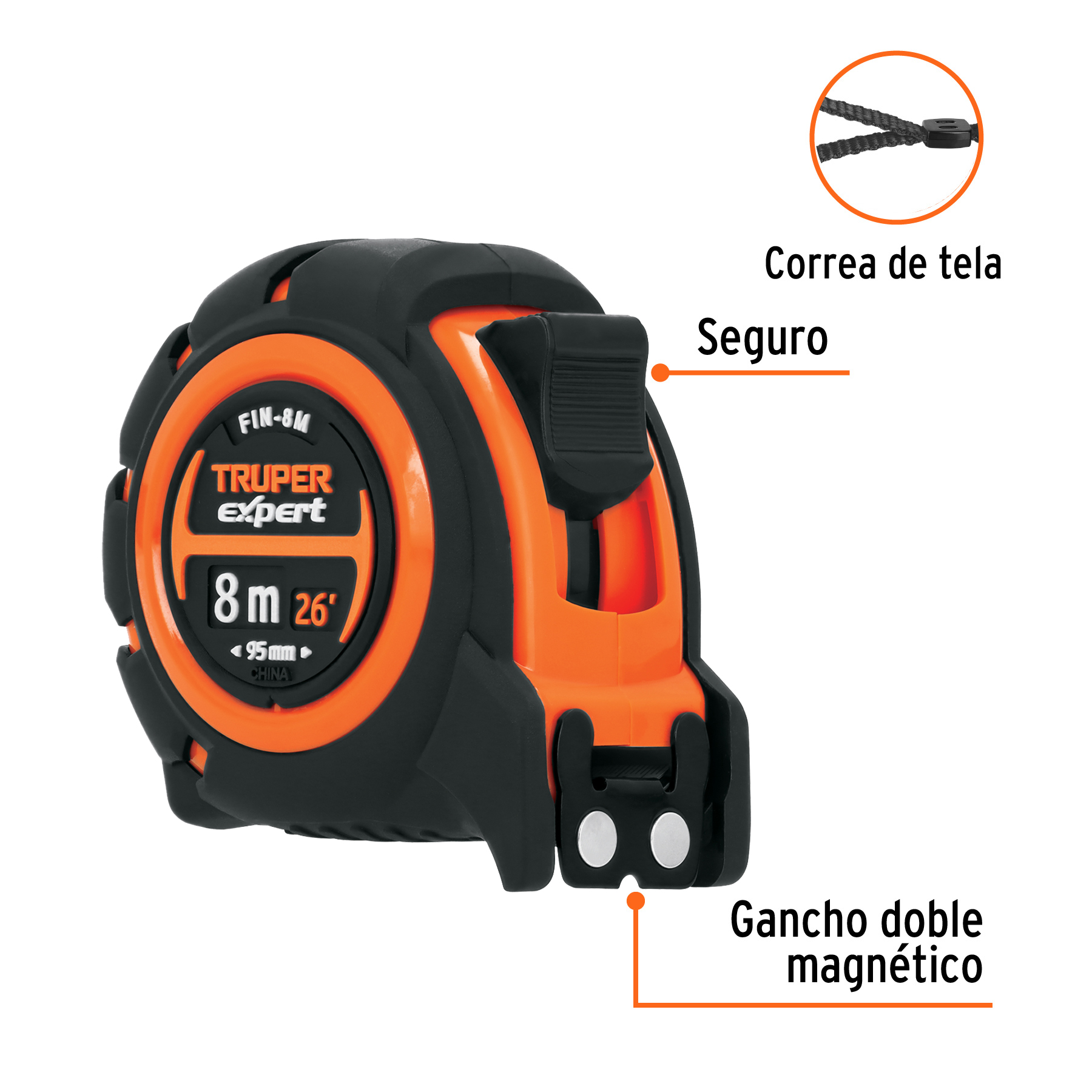 Flexómetro industrial contra impactos 8 m cinta 25 mm TRUPER