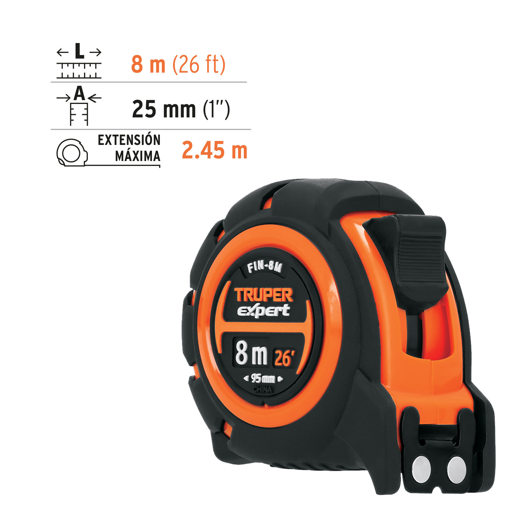 Flexómetro industrial contra impactos 8 m cinta 25 mm TRUPER