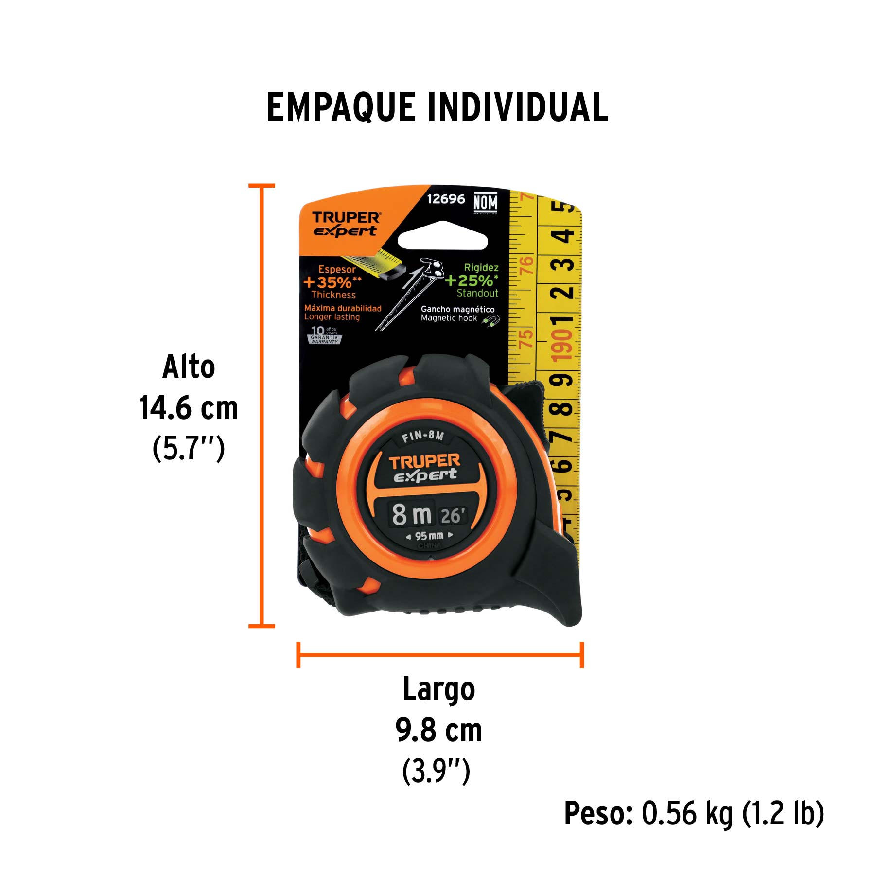 Flexómetro industrial contra impactos 8 m cinta 25 mm TRUPER