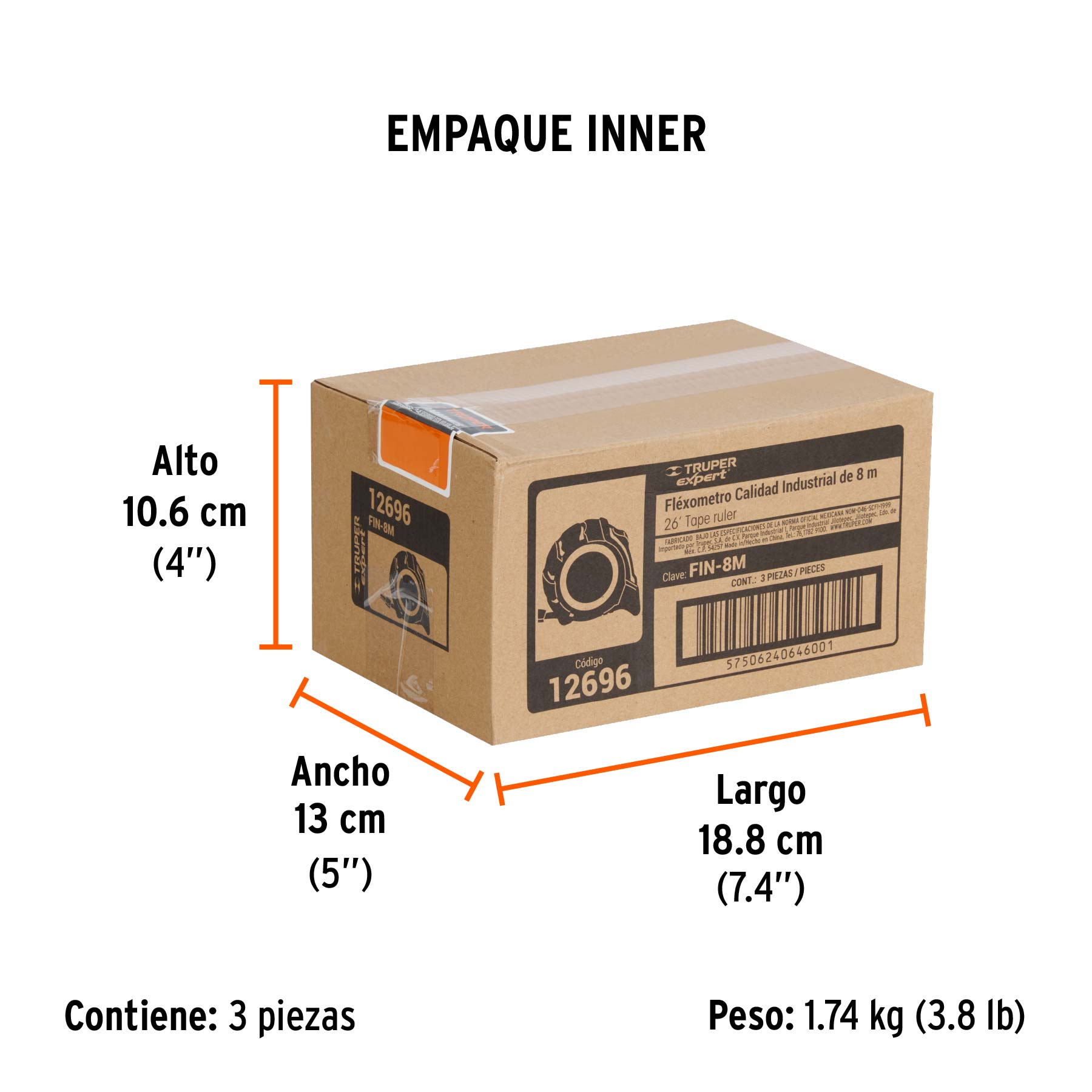 Flexómetro industrial contra impactos 8 m cinta 25 mm TRUPER