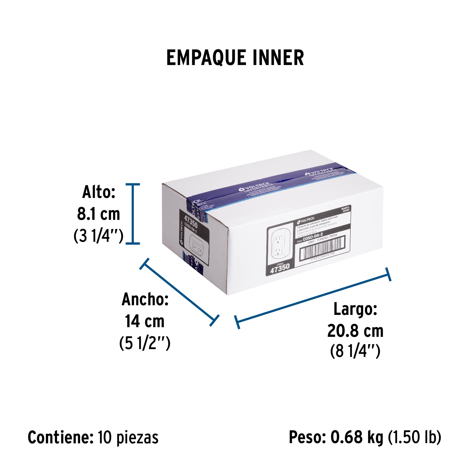 Contacto de sobreponer dúplex 2 polos+ tierra, ABS, VOLTECK TRUPER