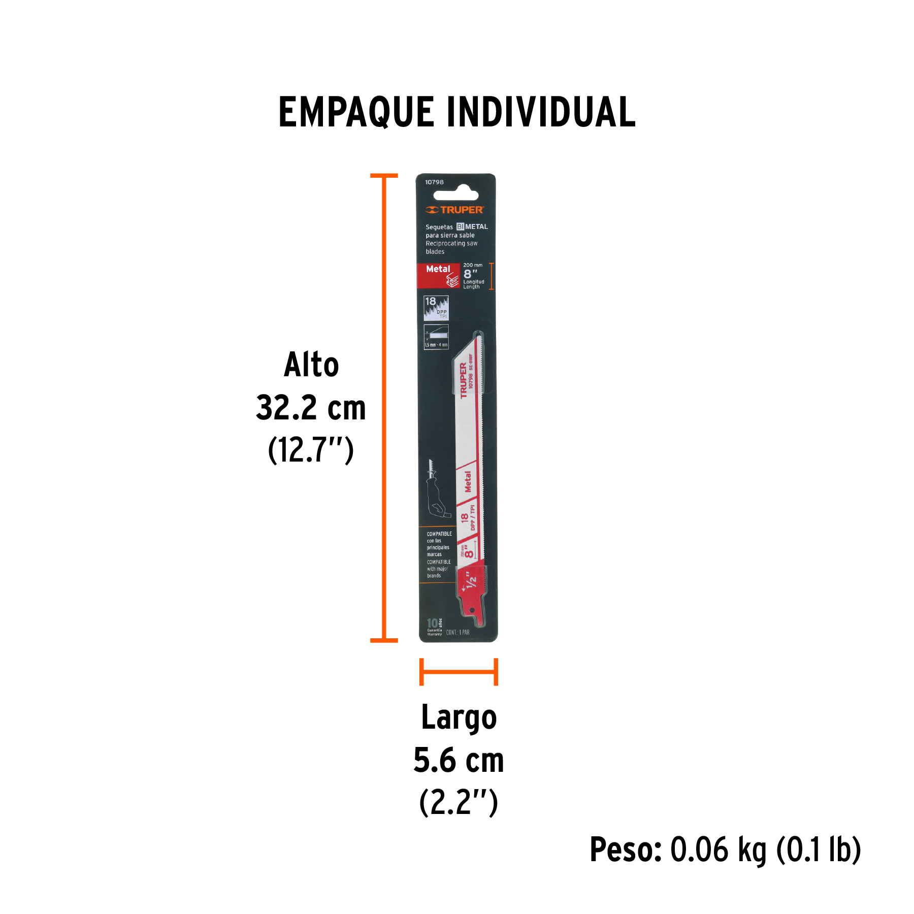 Blíster con 2 seguetas sierra sable 8" 18 DPP para metal TRUPER