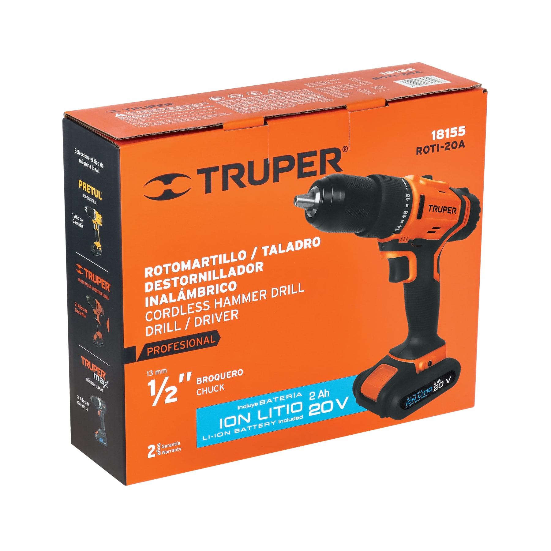 Rotomartillo 1/2", 20V, 1 batería 2Ah, PRO TRUPER