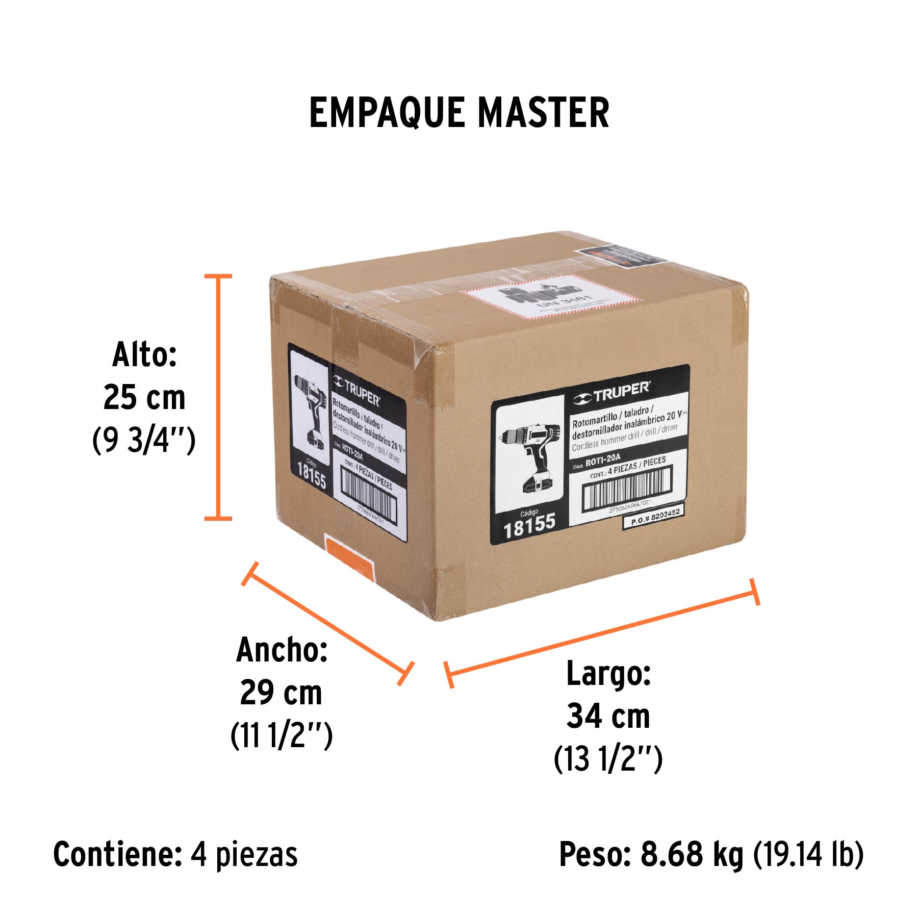 Rotomartillo 1/2", 20V, 1 batería 2Ah, PRO TRUPER