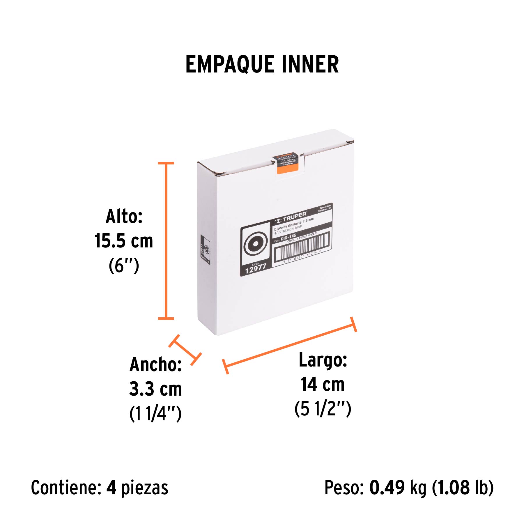 Disco de diamante de 4-1/2" x 1.6 mm, rin continuo, TRUPER TRUPER