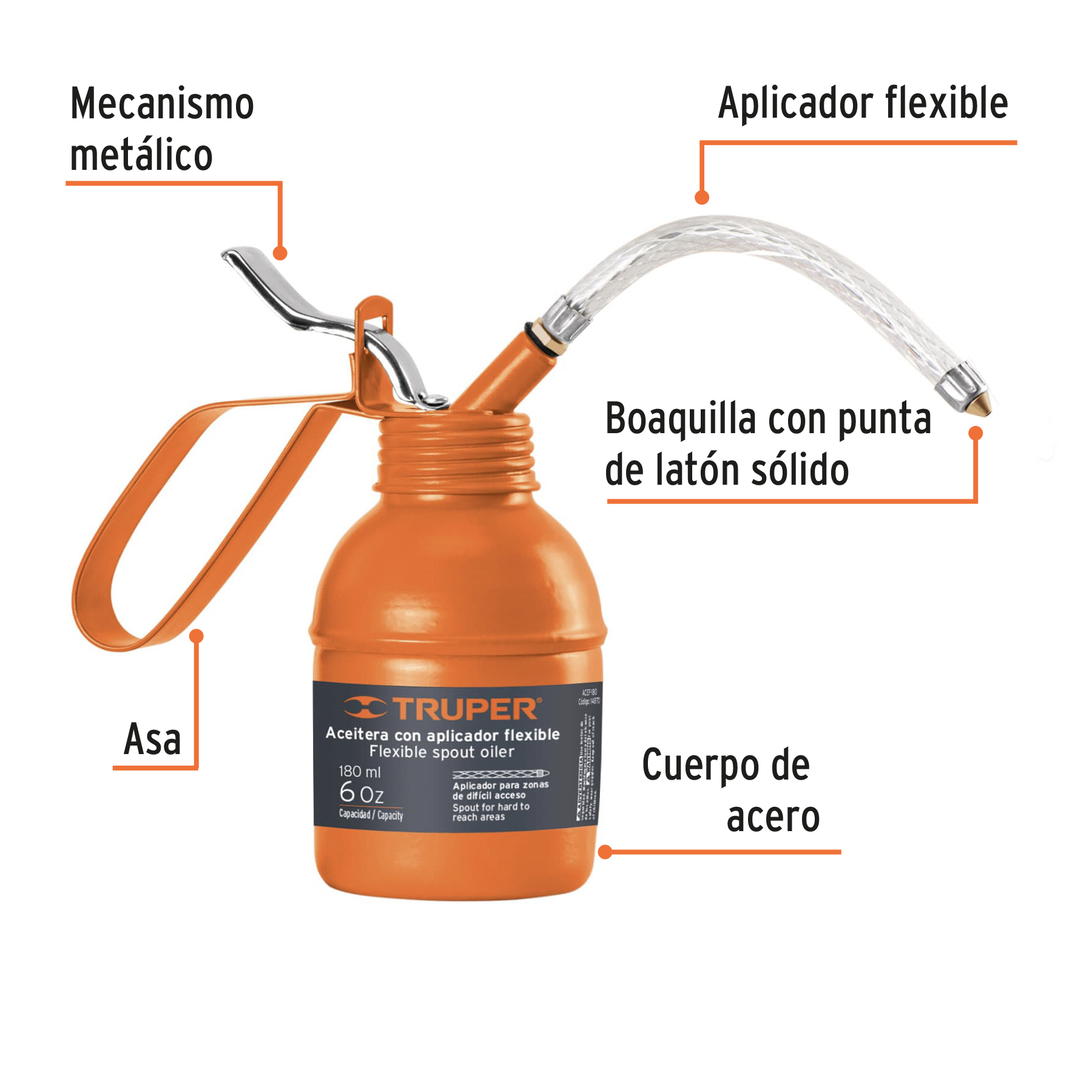 Aceitera de 180 ml (6 oz) con aplicador flexible, TRUPER TRUPER