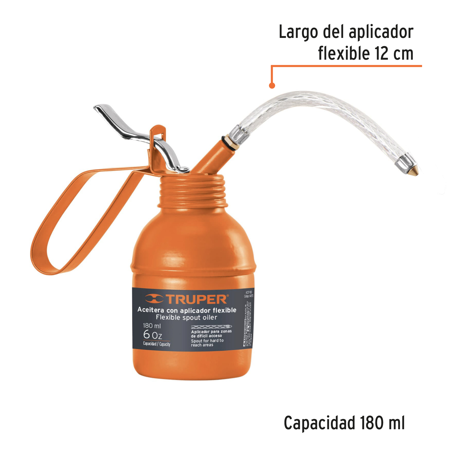 Aceitera de 180 ml (6 oz) con aplicador flexible, TRUPER TRUPER