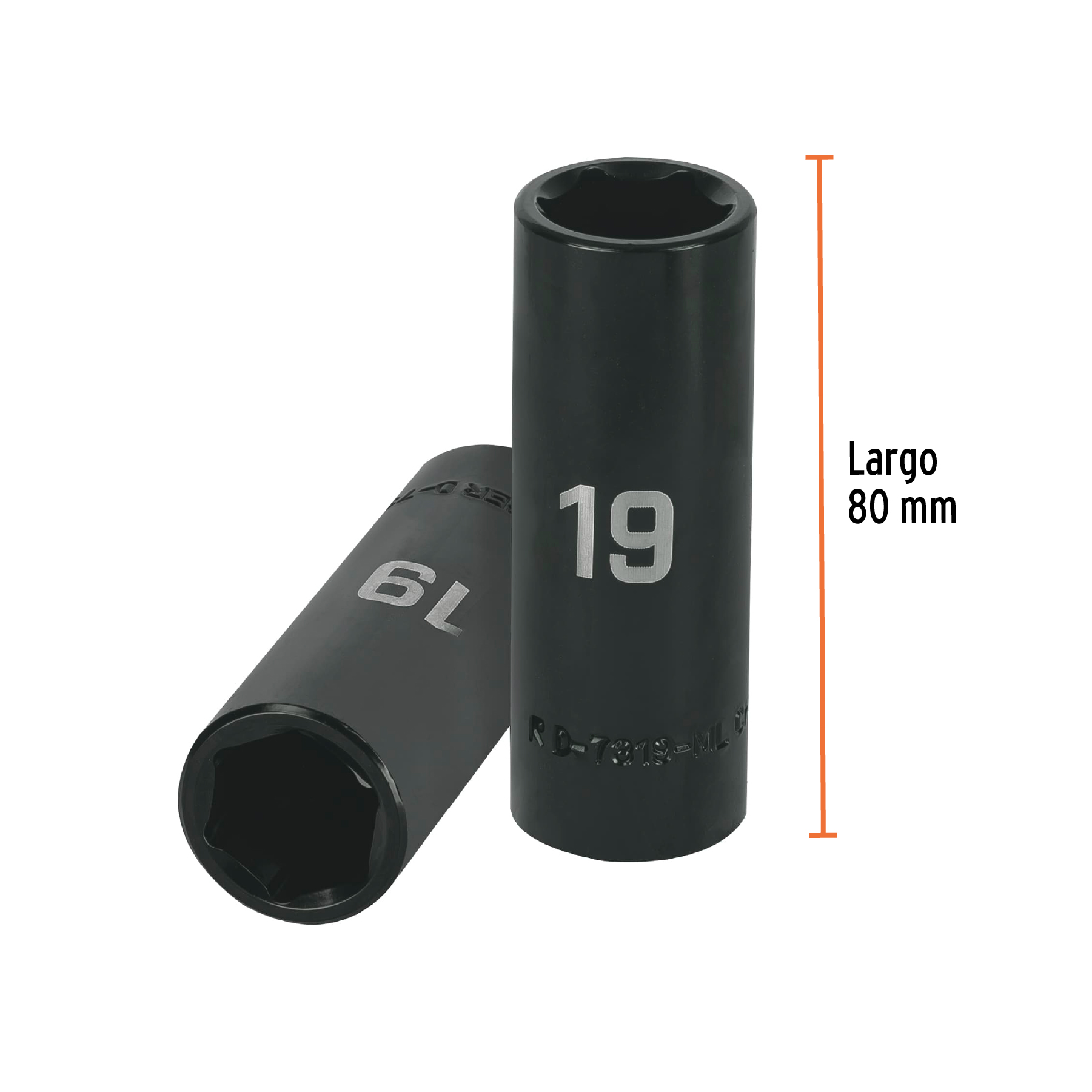 Dado largo cuadro 1/2" de impacto 6 puntas de 19 mm, TRUPER TRUPER