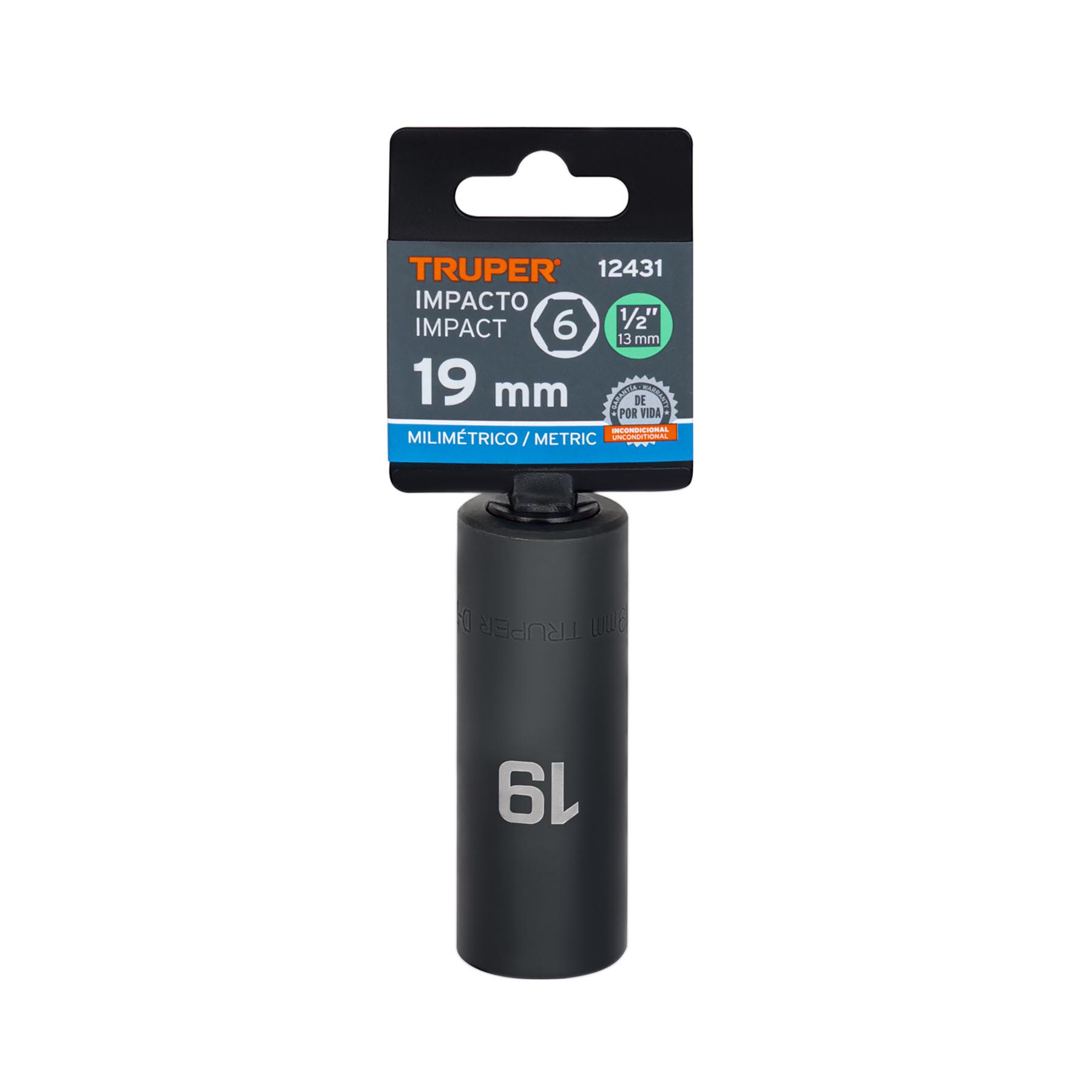 Dado largo cuadro 1/2" de impacto 6 puntas de 19 mm, TRUPER TRUPER