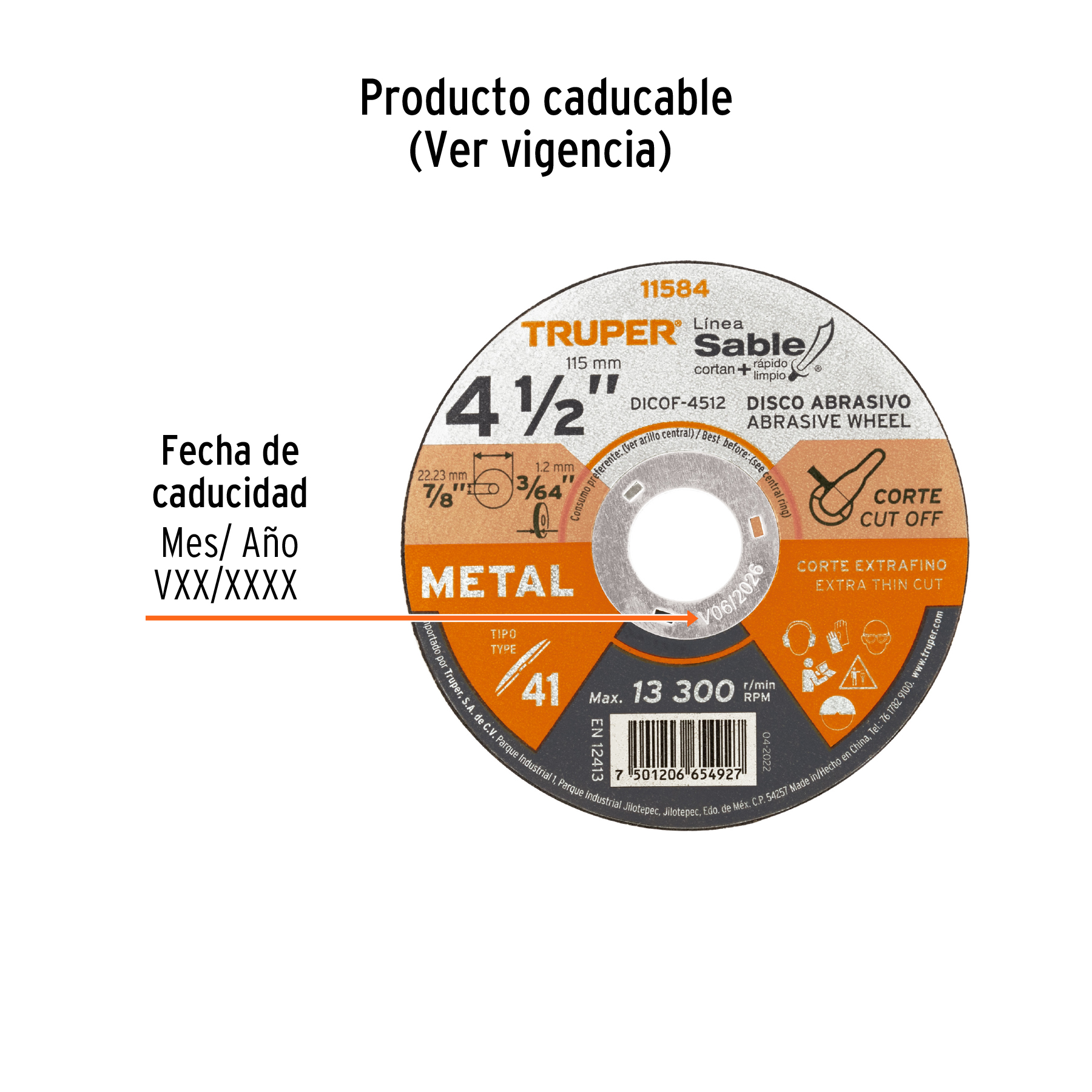 Disco abrasivo de corte preciso metal 4-1/2" x 1.2 mm,TRUPER TRUPER