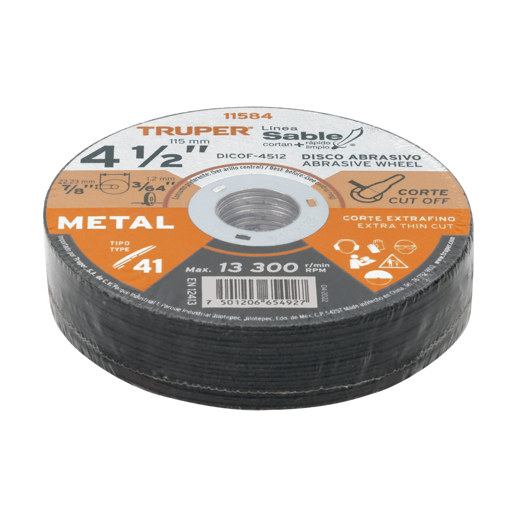Disco abrasivo de corte preciso metal 4-1/2" x 1.2 mm,TRUPER TRUPER