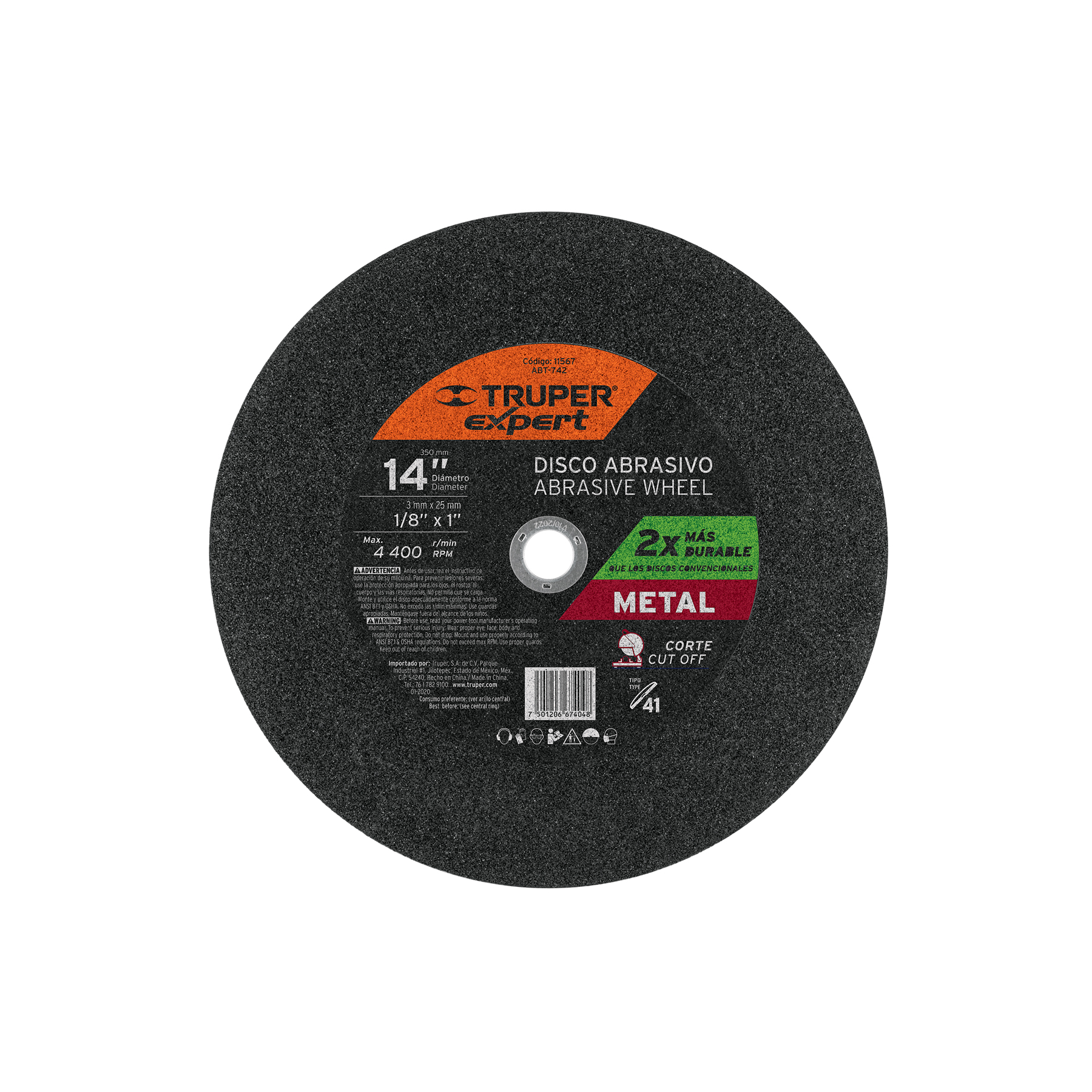 Disco Tipo 41 de 14" x 3.4 mm para corte de metal, EXPERT TRUPER