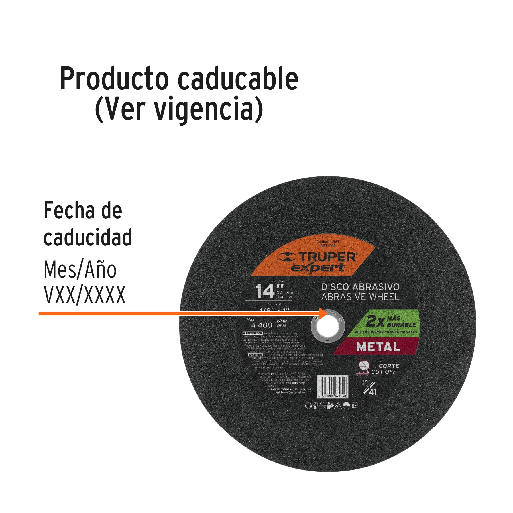 Disco Tipo 41 de 14" x 3.4 mm para corte de metal, EXPERT TRUPER