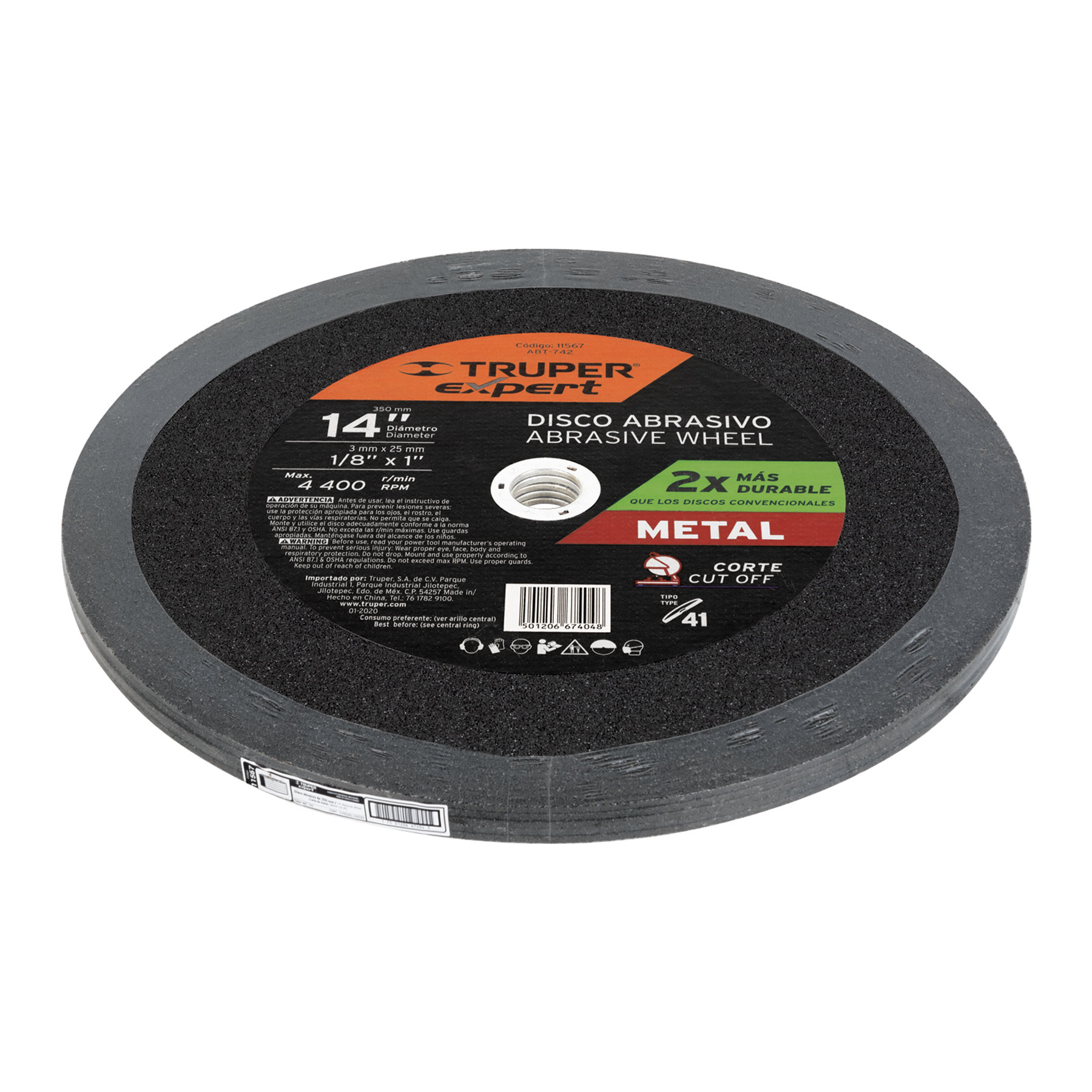 Disco Tipo 41 de 14" x 3.4 mm para corte de metal, EXPERT TRUPER