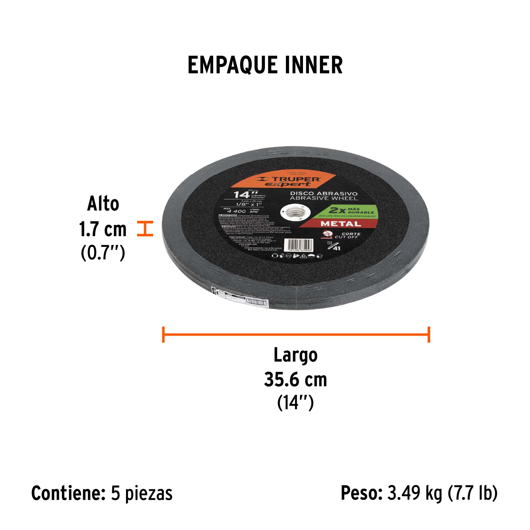Disco Tipo 41 de 14" x 3.4 mm para corte de metal, EXPERT TRUPER