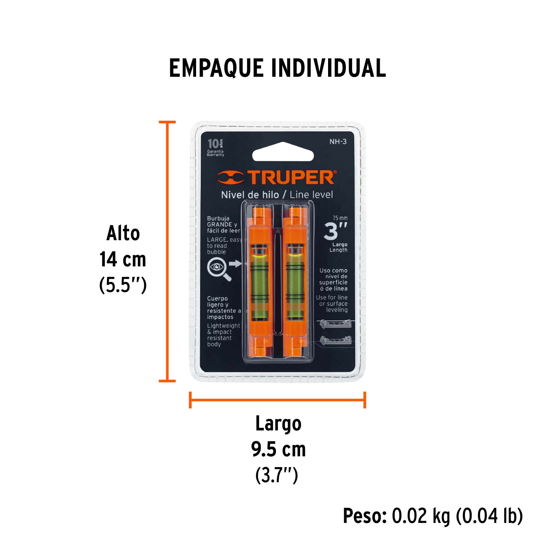 Blíster con 2 niveles de hilo burbuja grande fácil lectura TRUPER