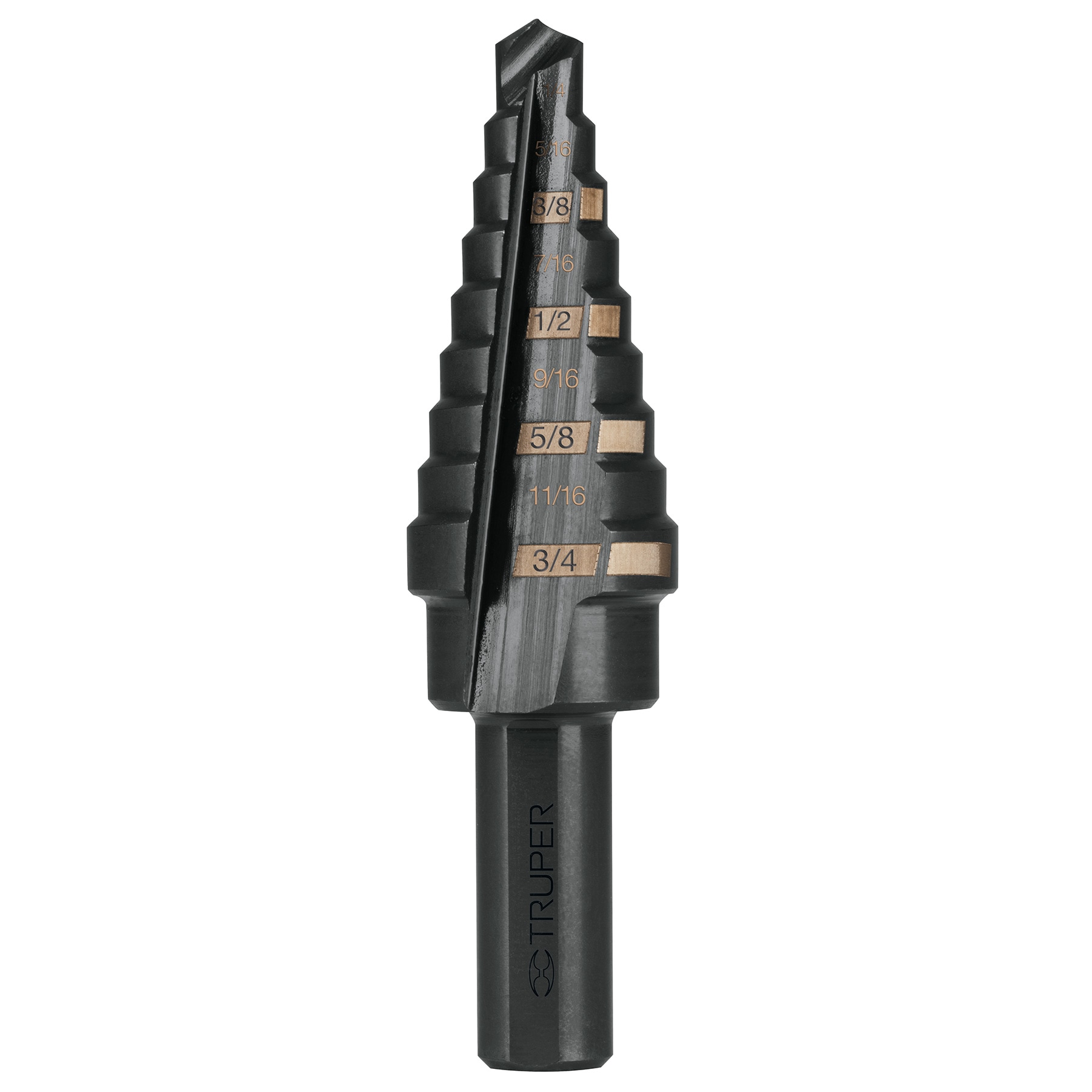 Broca escalonada óxido negro 9 escalones 1/4" a 3/4", TRUPER TRUPER