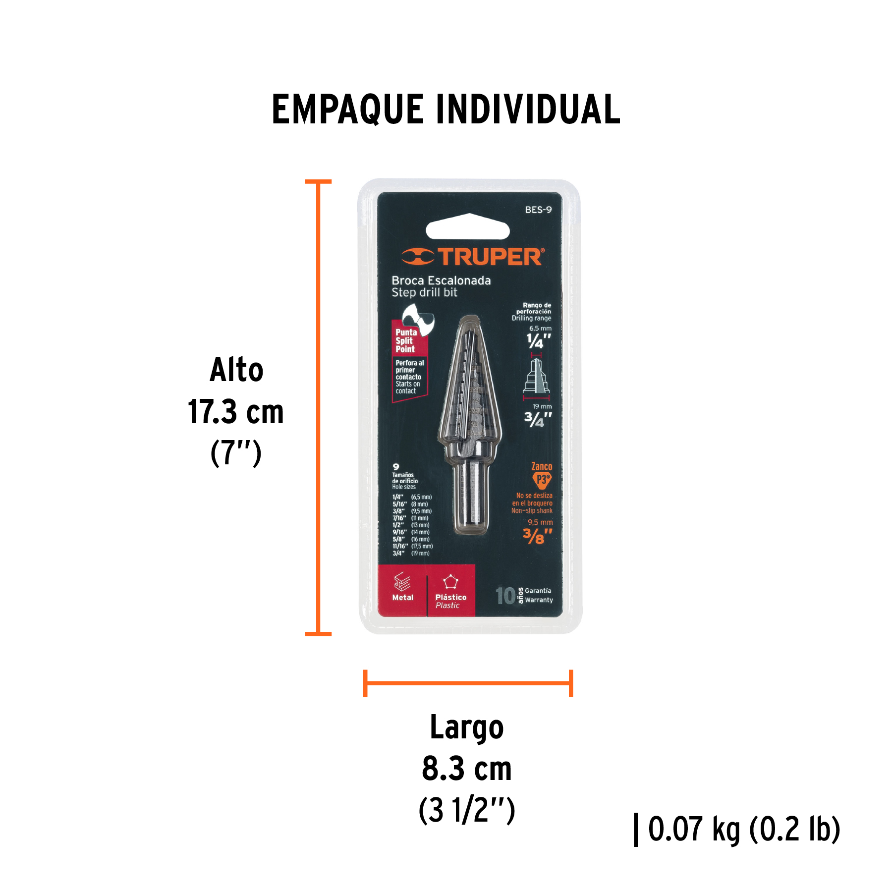 Broca escalonada óxido negro 9 escalones 1/4" a 3/4", TRUPER TRUPER
