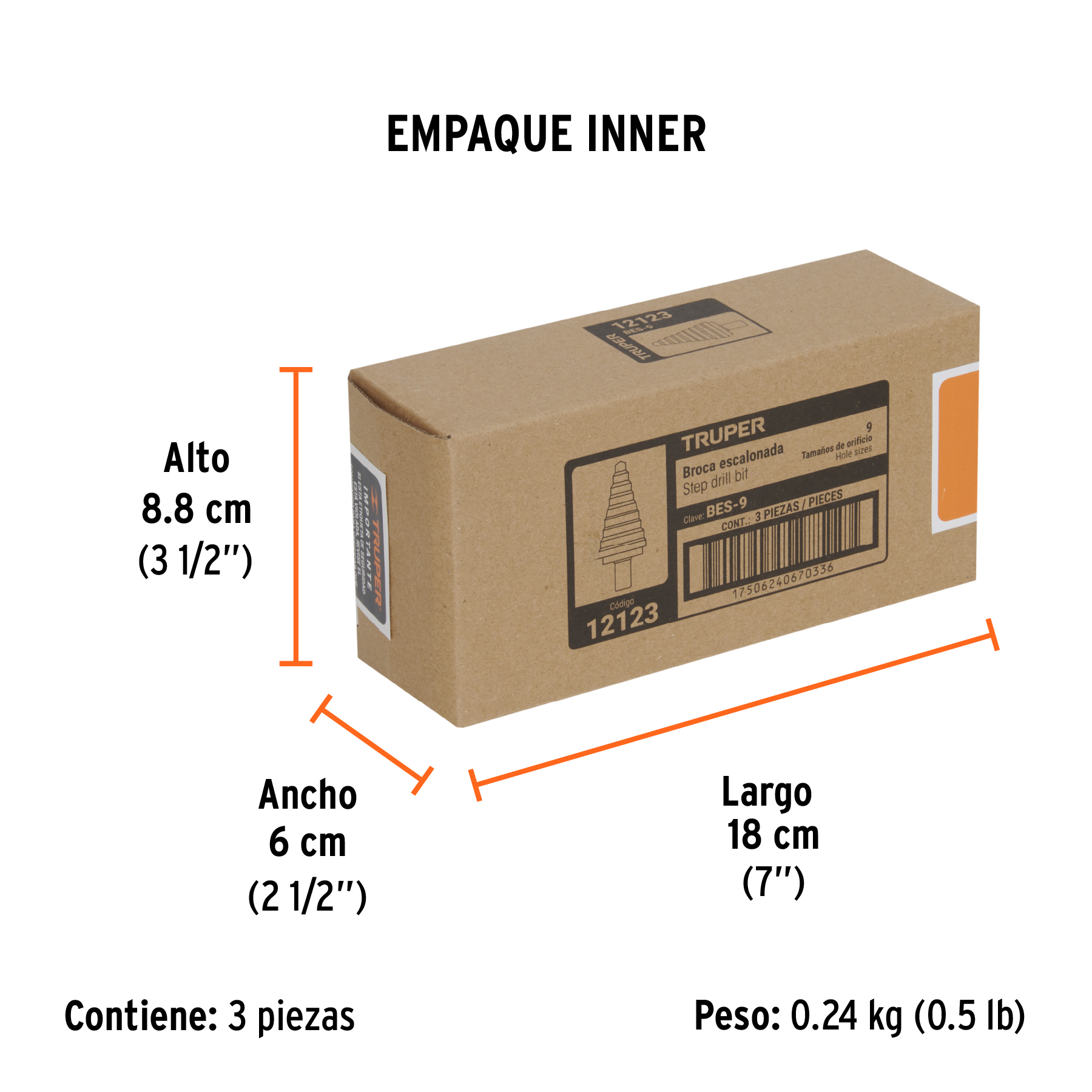 Broca escalonada óxido negro 9 escalones 1/4" a 3/4", TRUPER TRUPER