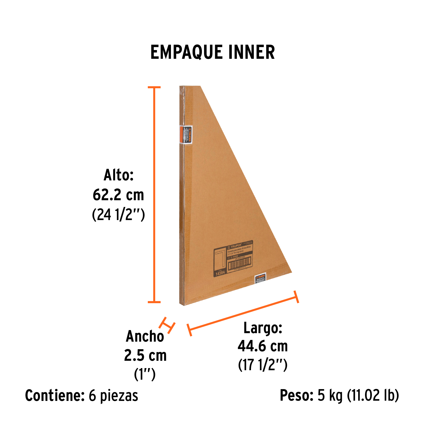 Escuadra 16"x24" de acero para cantero, TRUPER TRUPER