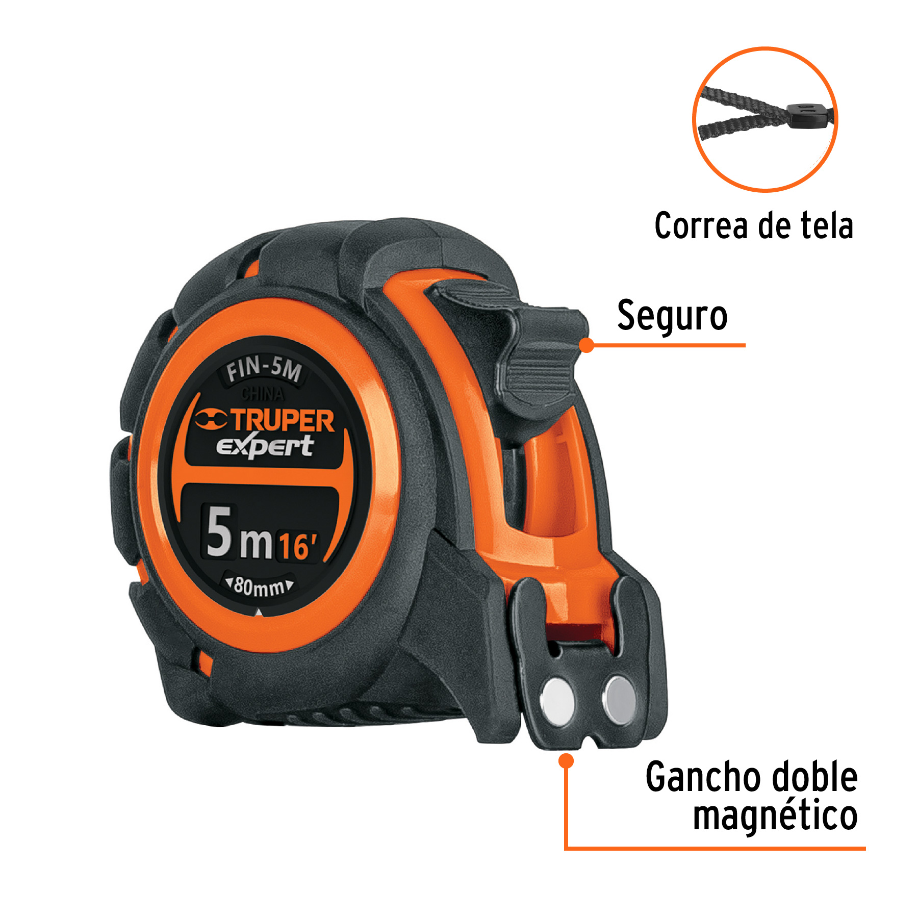 Flexómetro industrial contra impactos 5 m cinta 19 mm TRUPER