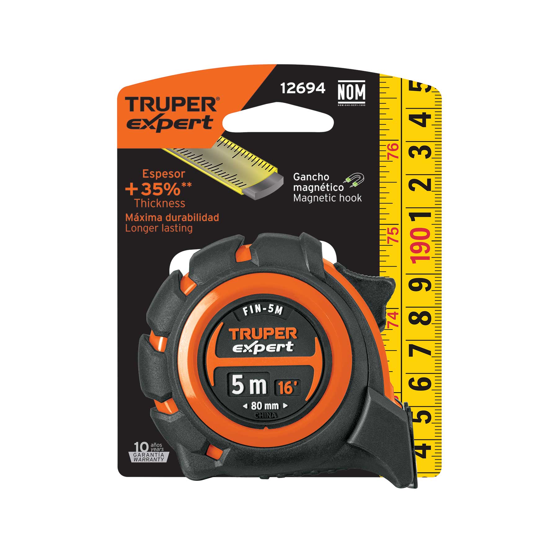 Flexómetro industrial contra impactos 5 m cinta 19 mm TRUPER