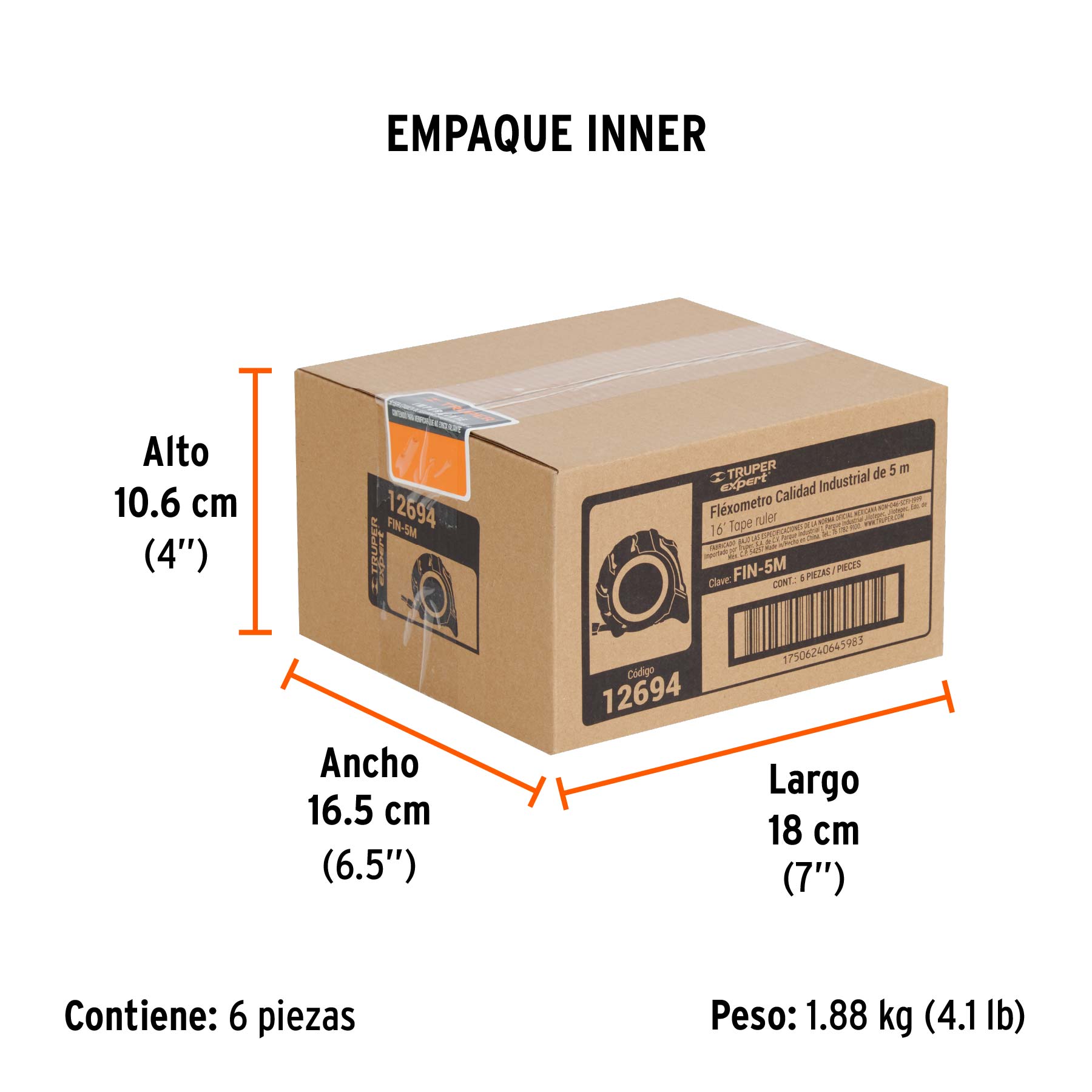 Flexómetro industrial contra impactos 5 m cinta 19 mm TRUPER