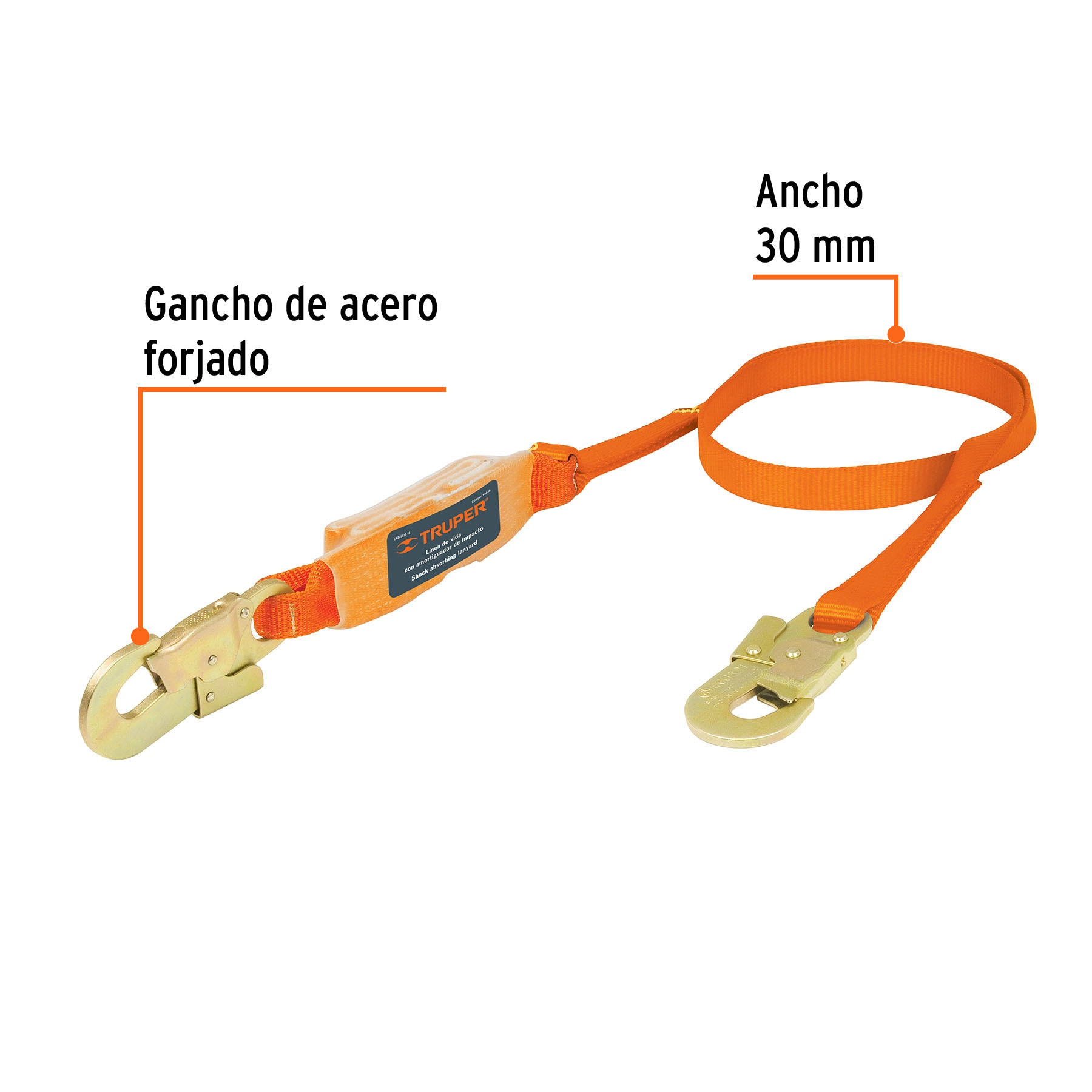 Línea de vida 1.8 m cinta poliéster con absorbedor impacto TRUPER