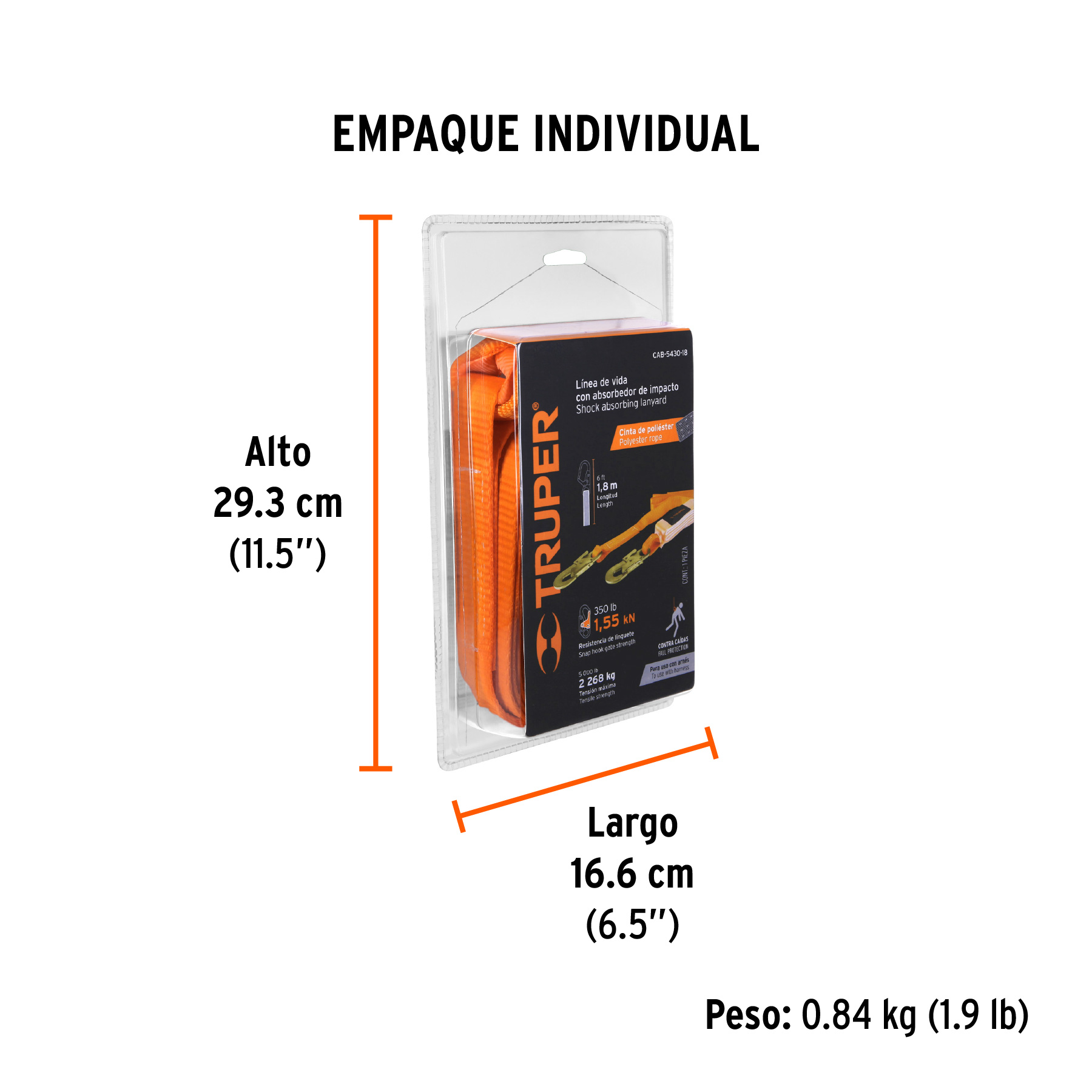 Línea de vida 1.8 m cinta poliéster con absorbedor impacto TRUPER