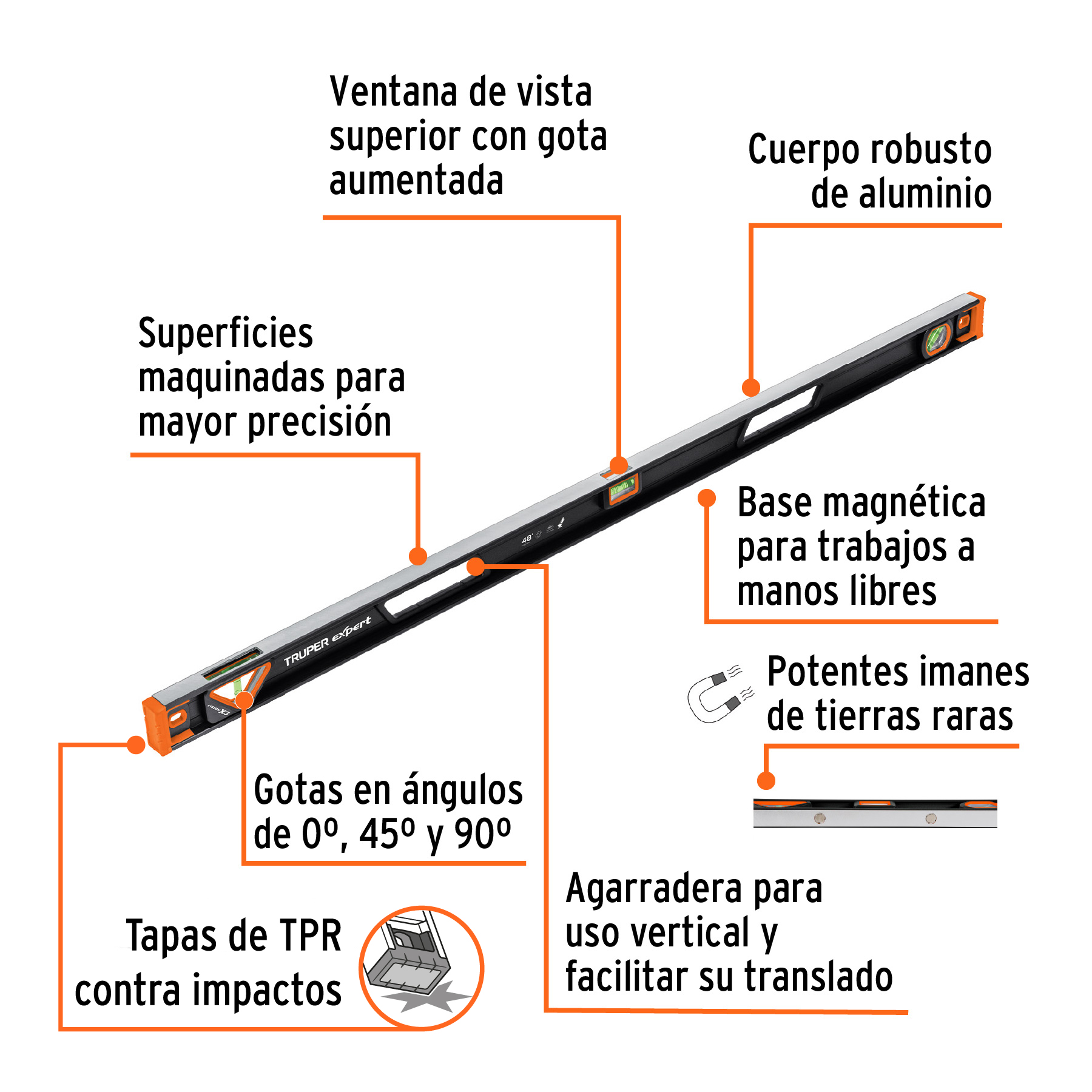 Nivel profesional magnético de 48", protección TPR, EXPERT TRUPER