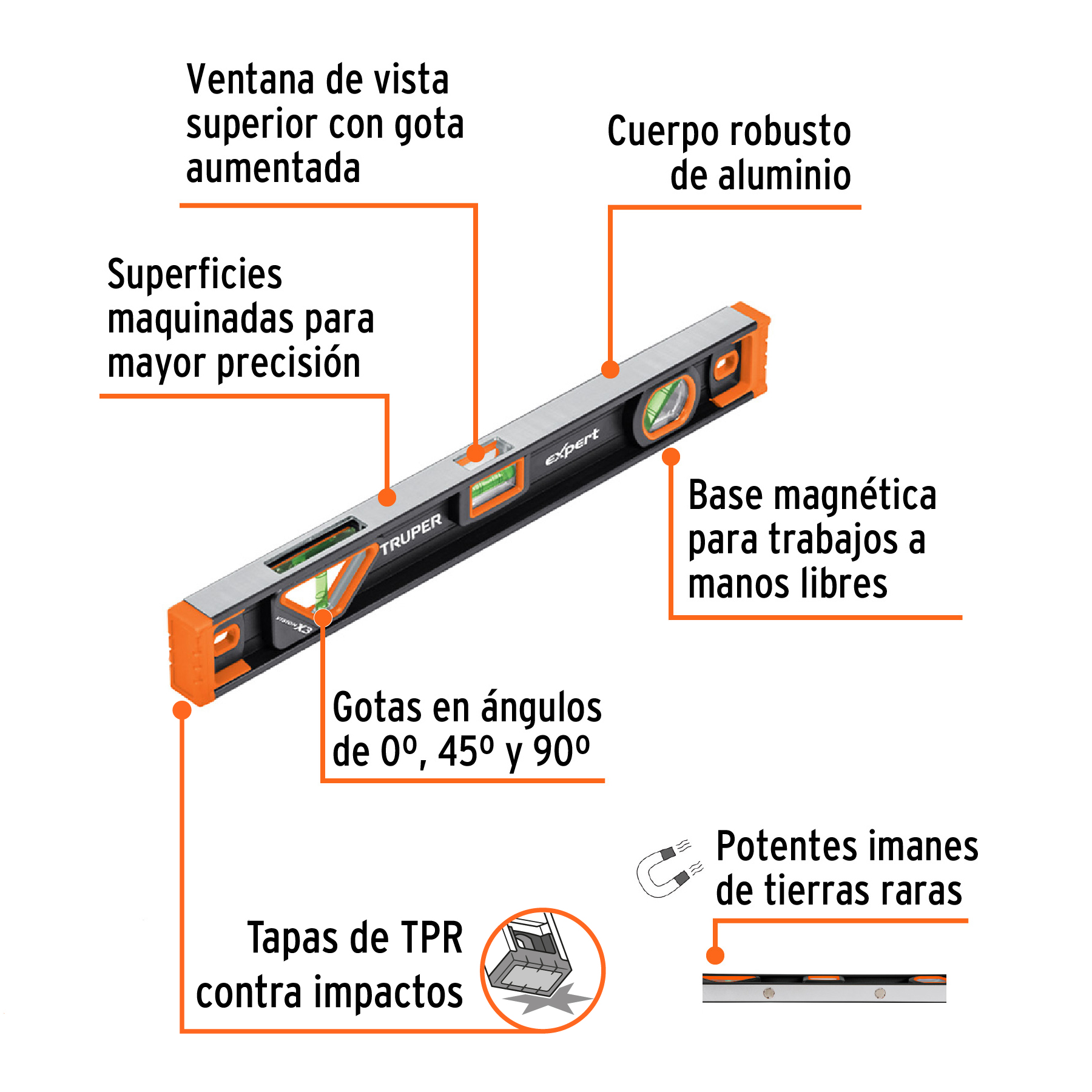 Nivel profesional magnético de 18", protección TPR, EXPERT TRUPER