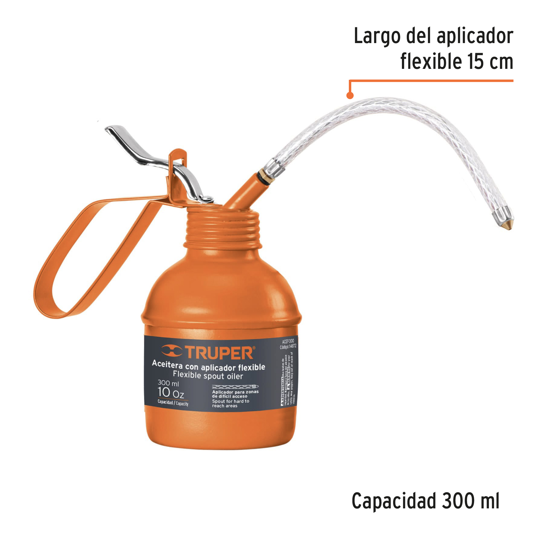 Aceitera de 300 ml (10 oz) con aplicador flexible, TRUPER TRUPER