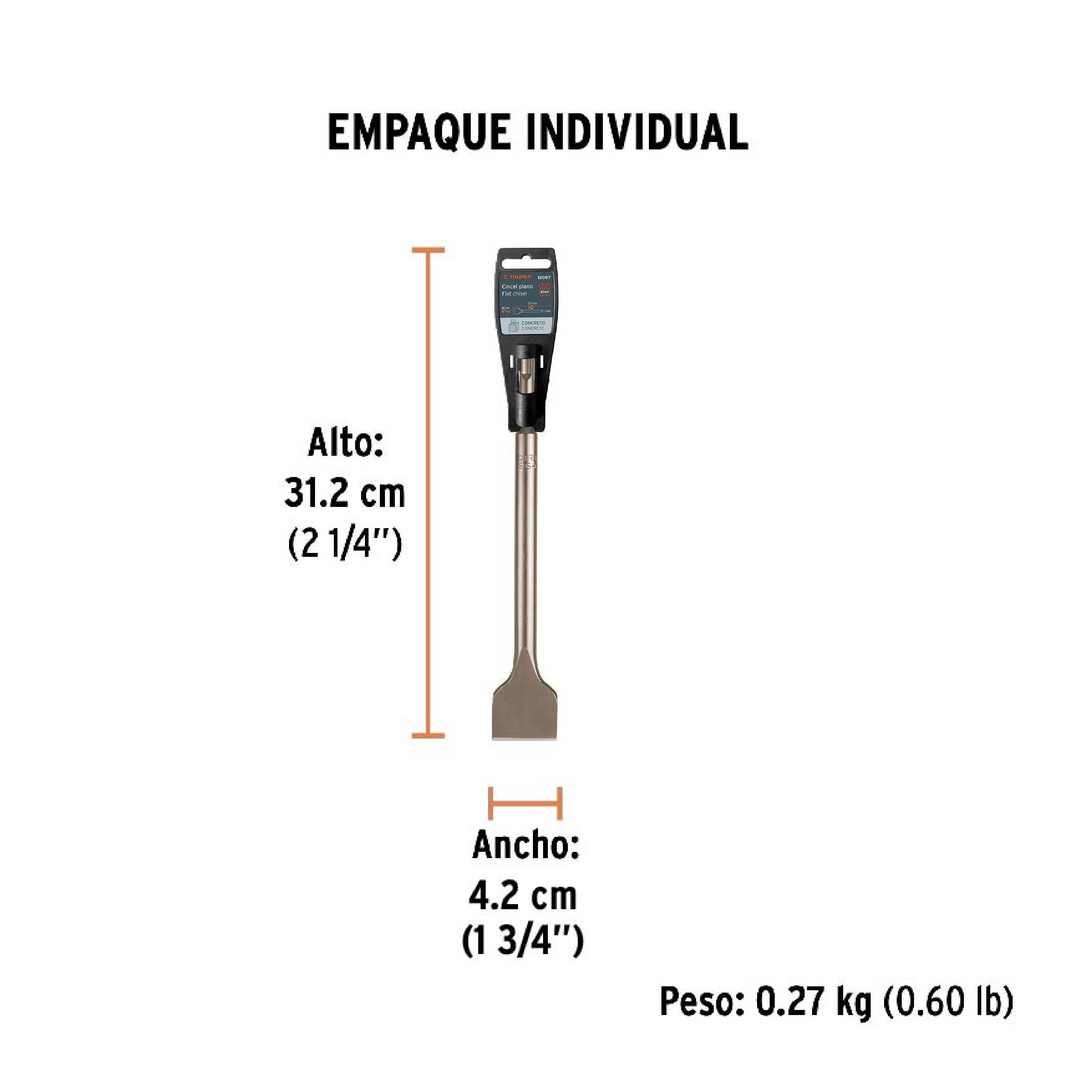 Cincel plano grueso SDS Plus 1-1/2" x 10", TRUPER TRUPER