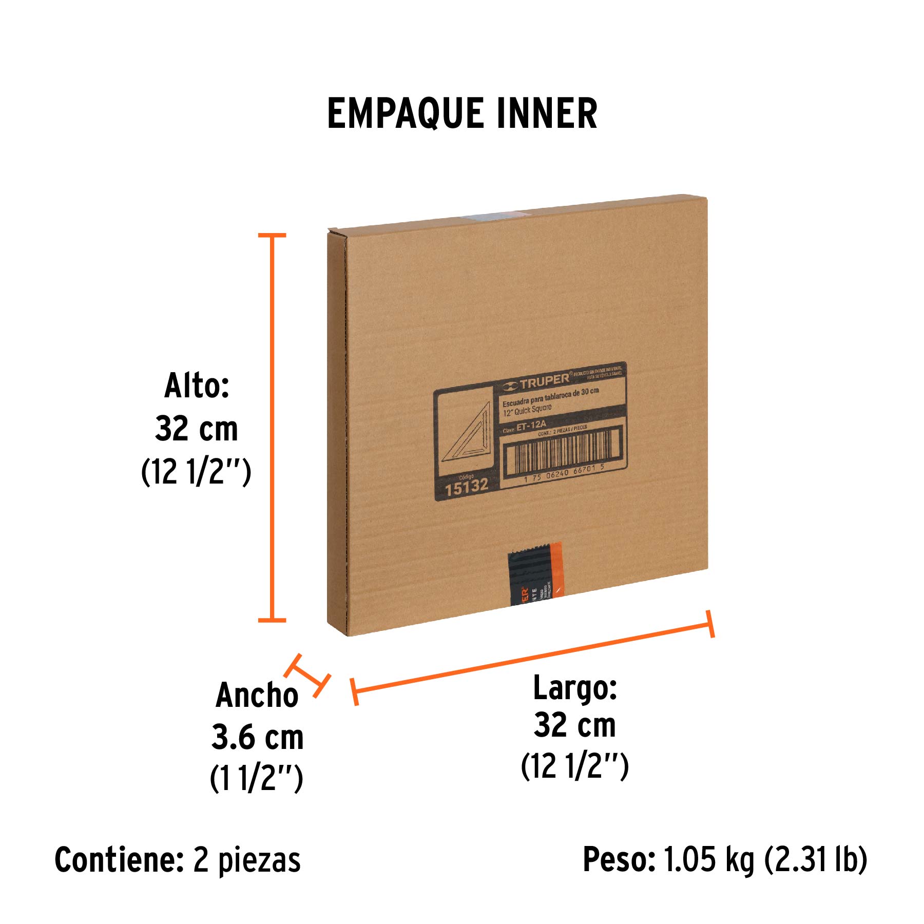 Escuadra 12" de aluminio para muros de yeso, TRUPER TRUPER