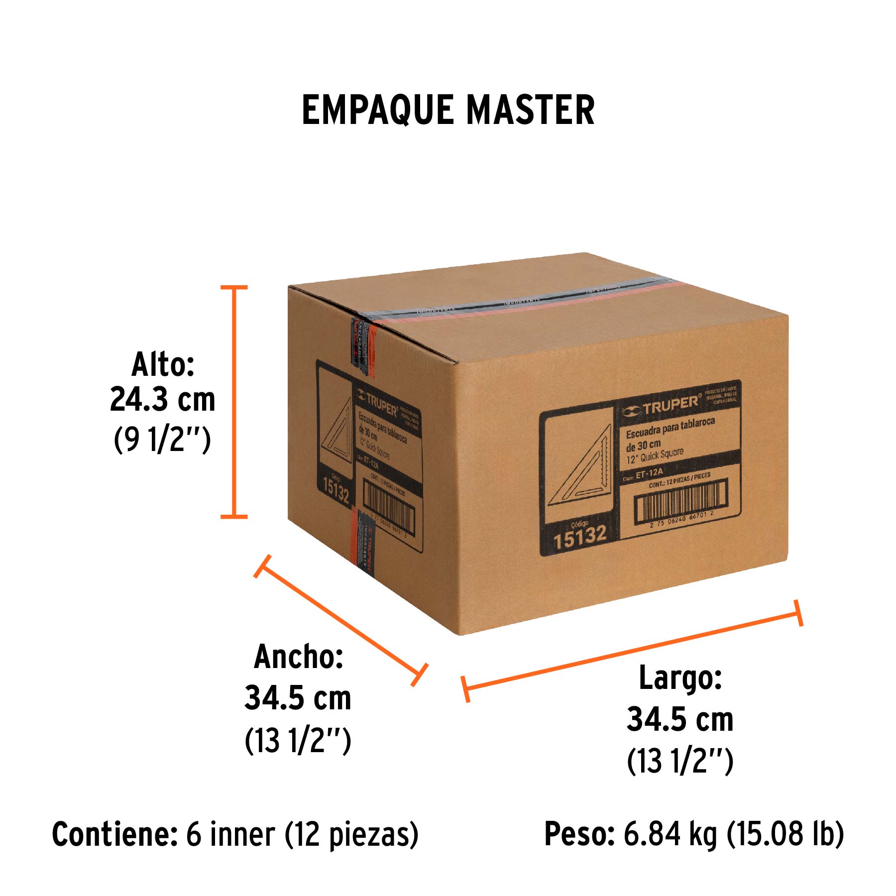 Escuadra 12" de aluminio para muros de yeso, TRUPER TRUPER