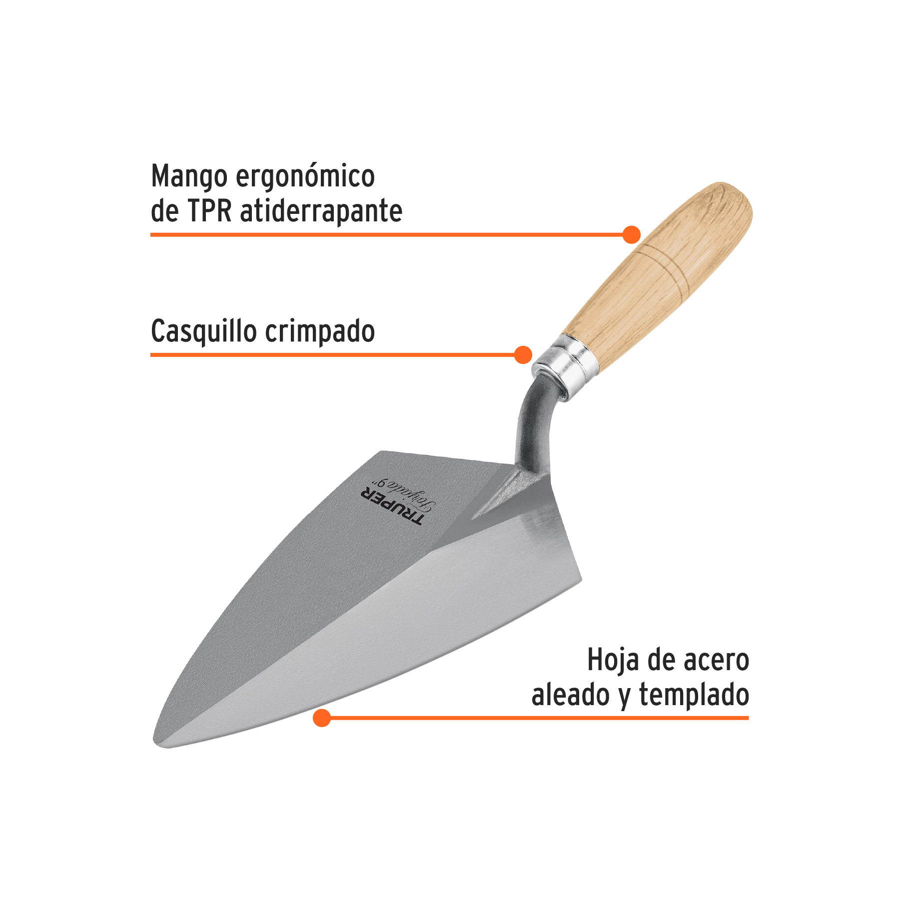 Cuchara para albañil 9" forjada tipo Filadelfia, TRUPER TRUPER