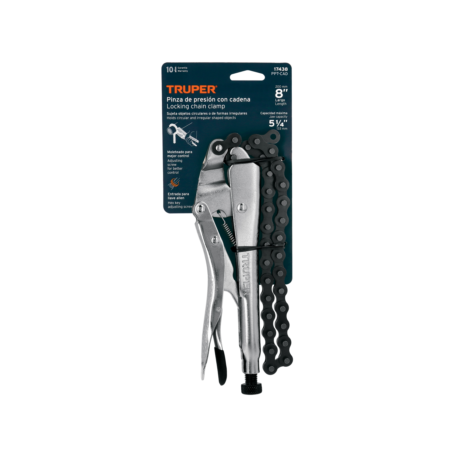 Pinza de presión 8" de cadena, TRUPER TRUPER