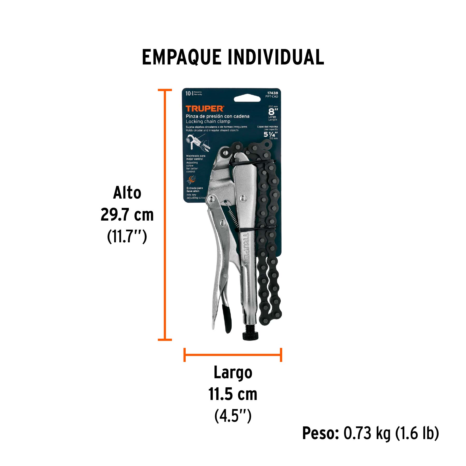 Pinza de presión 8" de cadena, TRUPER TRUPER