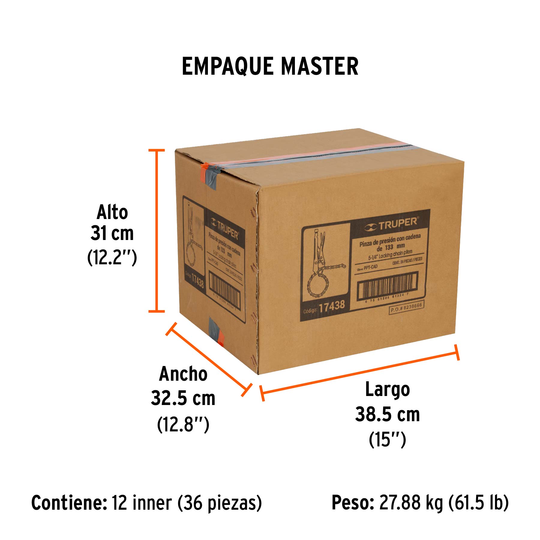 Pinza de presión 8" de cadena, TRUPER TRUPER