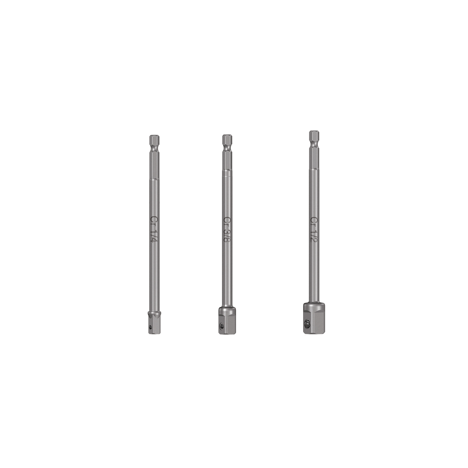 Juego de 3 adaptadores largos para dados de 1/4, 3/8 y 1/2" TRUPER