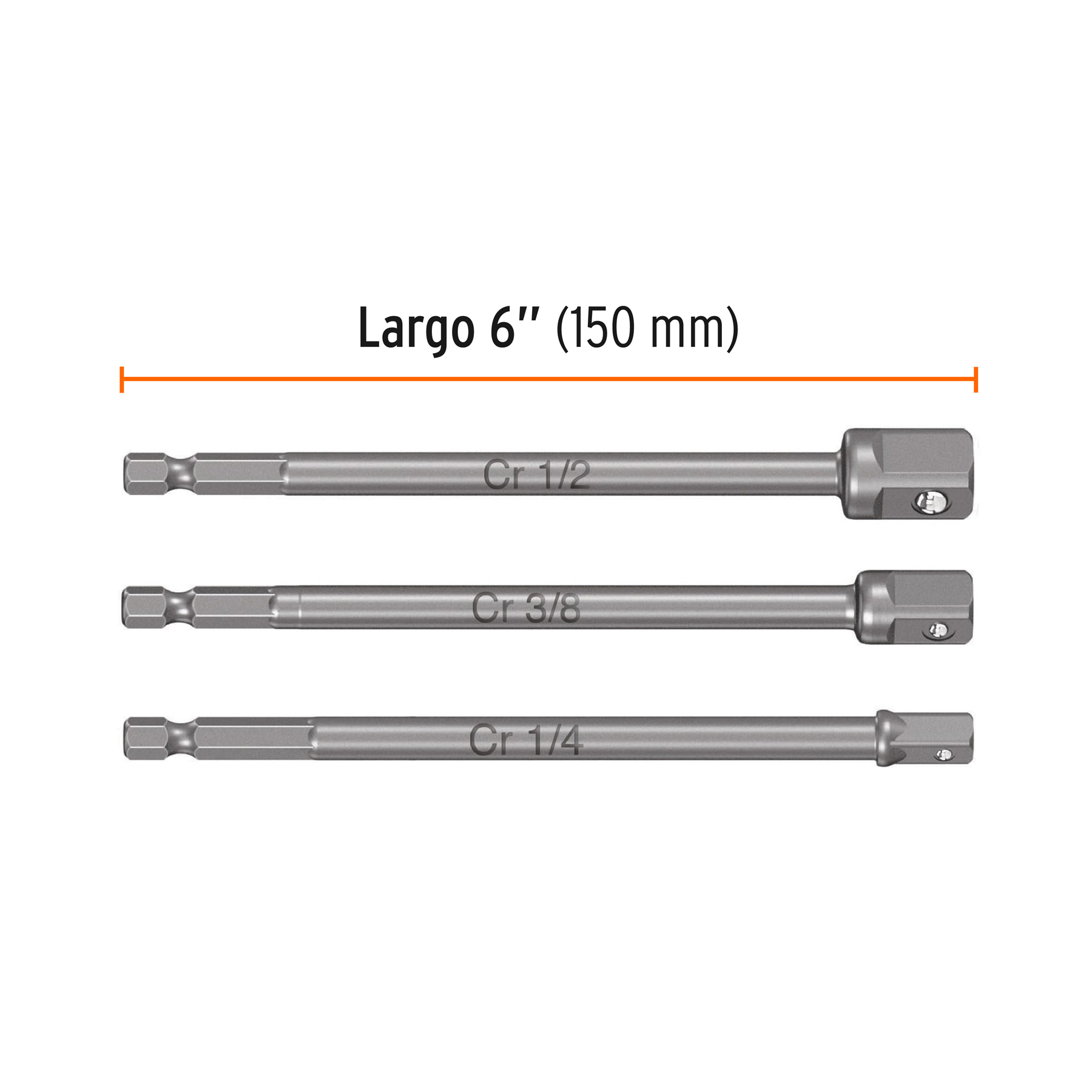 Juego de 3 adaptadores largos para dados de 1/4, 3/8 y 1/2" TRUPER