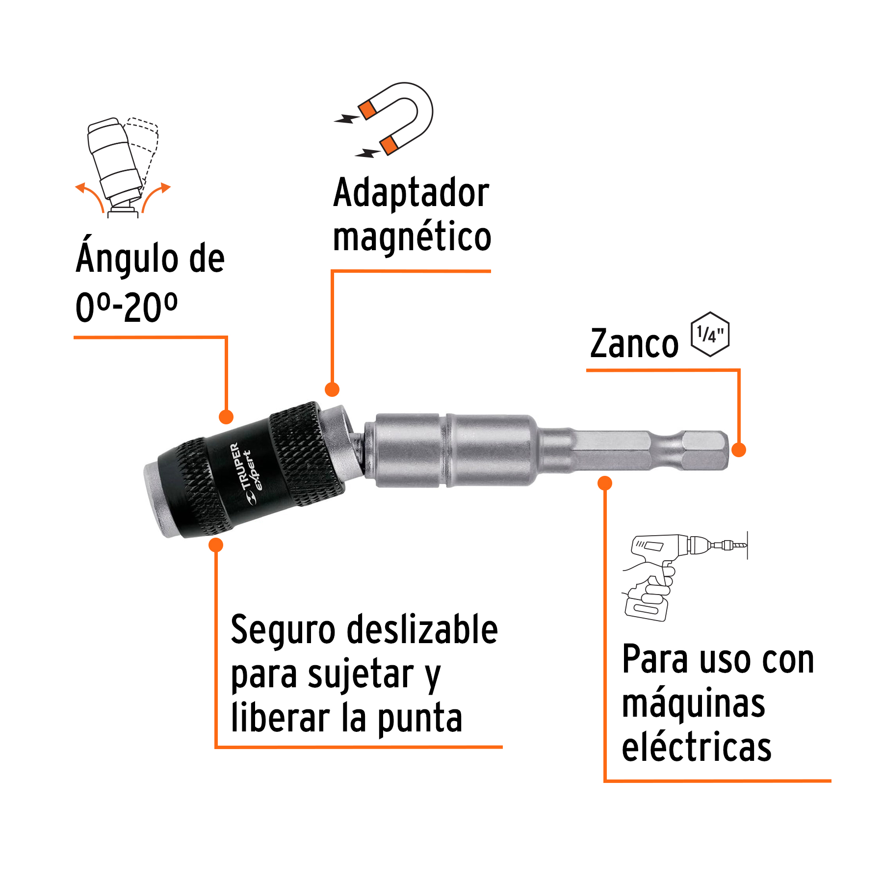 Extensión magnética articulada 3 1/2", para puntas, EXPERT TRUPER